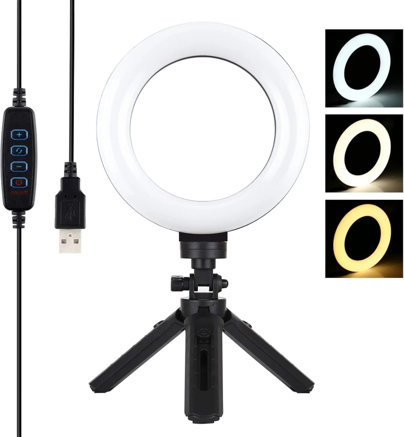لوازم جانبی قطعات یدکی دوربین دیجیتال CHENCHUAN، نورهای ویدیویی عکاسی با حلقه LED کم نور 6.2 اینچی 16 سانتی متری USB 3 حالته + کیت پایه سه پایه جیبی با هد توپی سه پایه کفش سرد (مشکی)
