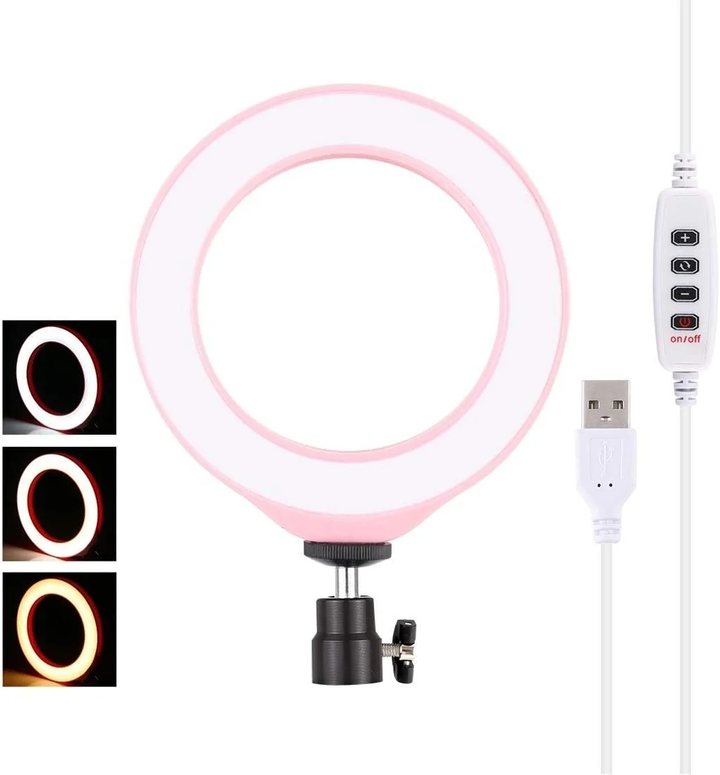لوازم جانبی قطعات یدکی دوربین دیجیتال CHENCHUAN، نورهای ویدیویی عکاسی با حلقه LED کم نور 4.7 اینچی 12 سانتی متری USB 3 حالته با سر توپی سه پایه کفش سرد (مشکی) (رنگ: صورتی)