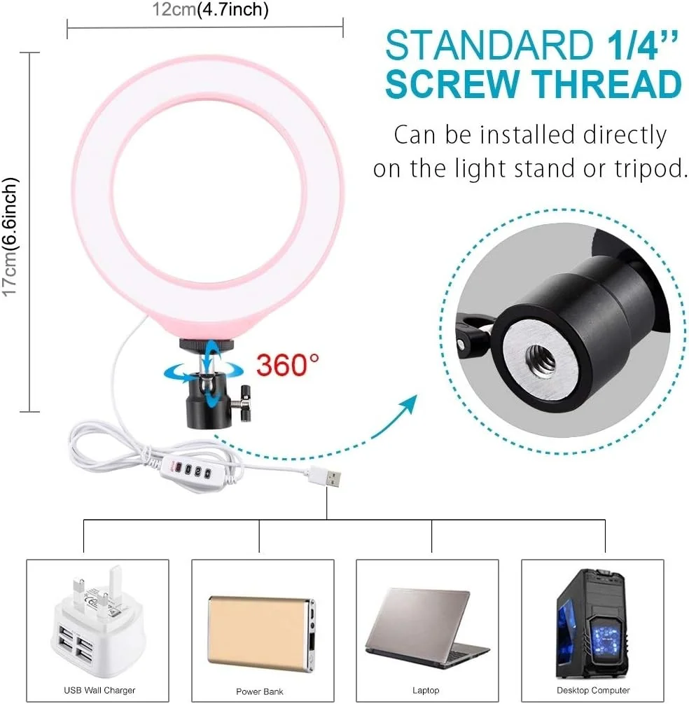 لوازم جانبی قطعات یدکی دوربین دیجیتال CHENCHUAN، نورهای ویدیویی عکاسی با حلقه LED کم نور 4.7 اینچی 12 سانتی متری USB 3 حالته با سر توپی سه پایه کفش سرد (مشکی) (رنگ: صورتی) لوازم جانبی قطعات یدکی دوربین دیجیتال CHENCHUAN، نورهای ویدیویی عکاسی با حلقه LED کم نور 4.7 اینچی 12 سانتی متری USB 3 حالته با سر توپی سه پایه کفش سرد (مشکی) (رنگ: صورتی)