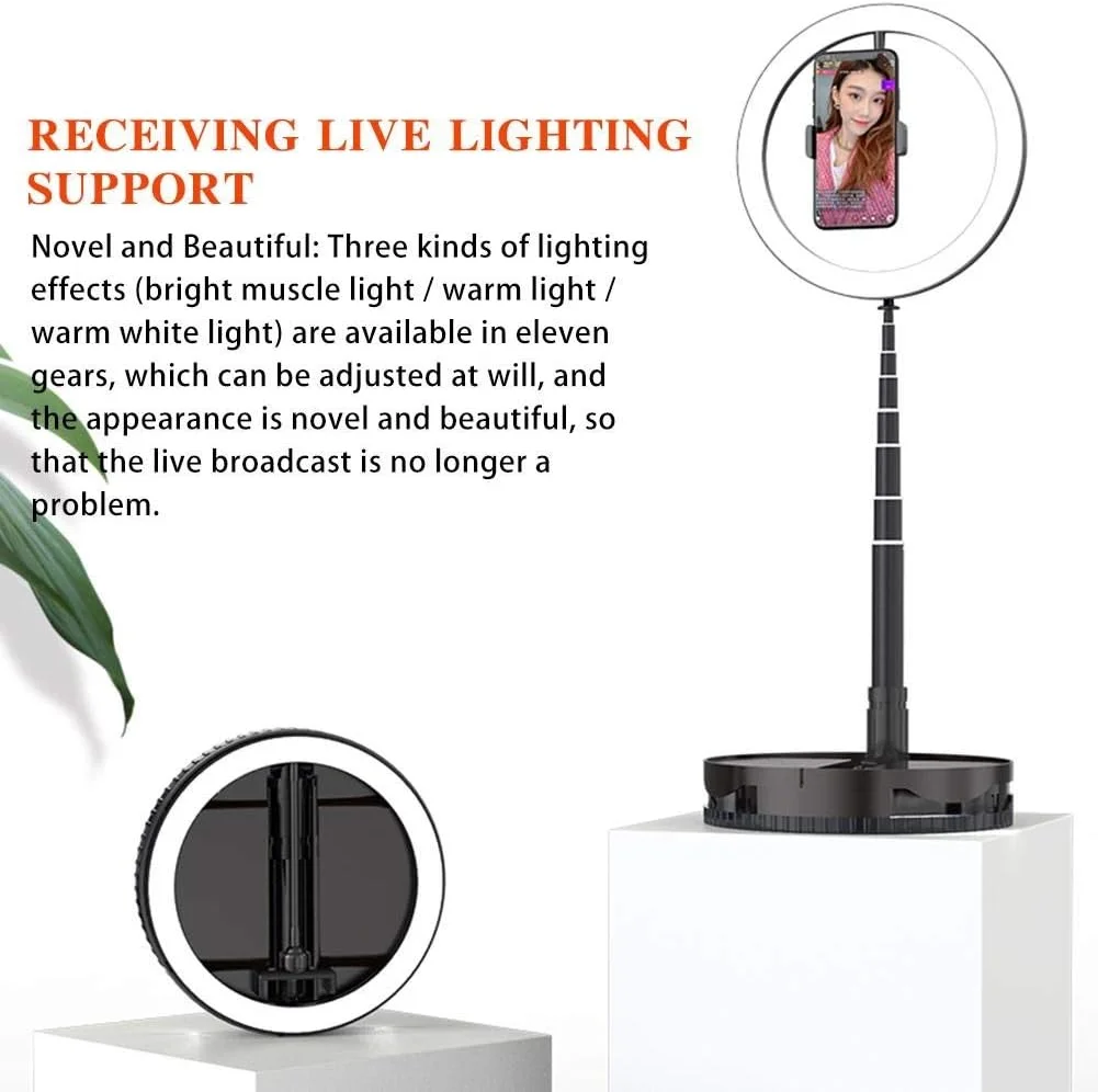 نور پرکننده حرفه ای استودیویی تاشو قابل حمل CHENCHUAN با پایه نگهدارنده موبایل و چراغ حلقه ای LED (مشکی) مناسب برای پخش زنده و عکاسی (رنگ: مشکی) نور پرکننده حرفه ای استودیویی تاشو قابل حمل CHENCHUAN با پایه نگهدارنده موبایل و چراغ حلقه ای LED (مشکی) مناسب برای پخش زنده و عکاسی (رنگ: مشکی)