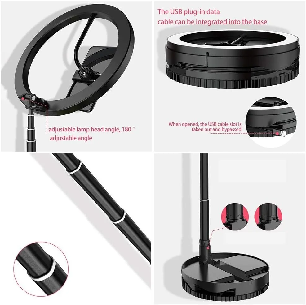 نور پرکننده حرفه ای استودیویی تاشو قابل حمل CHENCHUAN با پایه نگهدارنده موبایل و چراغ حلقه ای LED (مشکی) مناسب برای پخش زنده و عکاسی (رنگ: مشکی) نور پرکننده حرفه ای استودیویی تاشو قابل حمل CHENCHUAN با پایه نگهدارنده موبایل و چراغ حلقه ای LED (مشکی) مناسب برای پخش زنده و عکاسی (رنگ: مشکی)