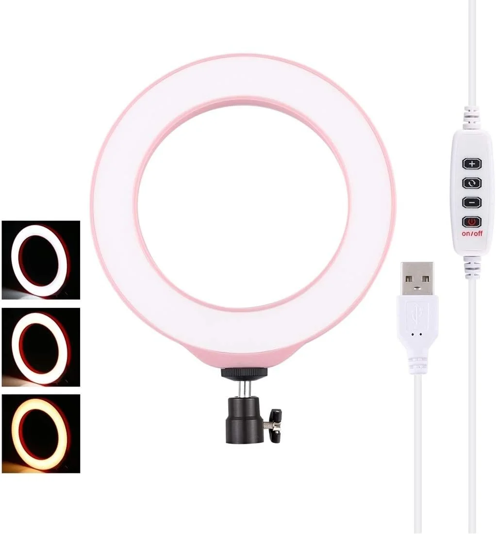 لوازم جانبی قطعات یدکی دوربین دیجیتال CHENCHUAN، نورهای حلقه ای LED با قابلیت تنظیم نور در 3 حالت، 6.2 اینچ 16 سانتی متری با USB، مناسب برای ولاگ و عکاسی و فیلمبرداری به همراه سه پایه کفشک سرد (مشکی) (رنگ: صورتی)