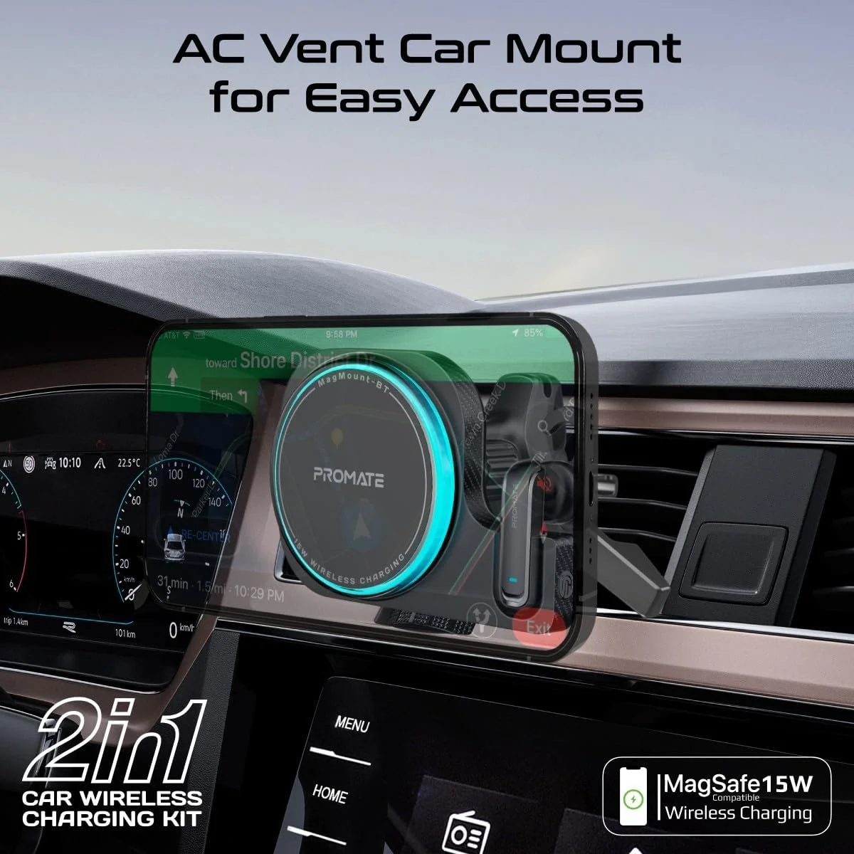 پایه نگهدارنده و شارژر بیسیم 15 واتی مگسیف سازگار 2 در 1 خودرو پرومیت مدل MagMount-BT به همراه هدست بلوتوثی مونو با قابلیت اتصال تک لمسی، حلقه نورانی شارژ و چرخش 360 درجه پایه نگهدارنده و شارژر بیسیم 15 واتی مگسیف سازگار 2 در 1 خودرو پرومیت مدل MagMount-BT به همراه هدست بلوتوثی مونو با قابلیت اتصال تک لمسی، حلقه نورانی شارژ و چرخش 360 درجه