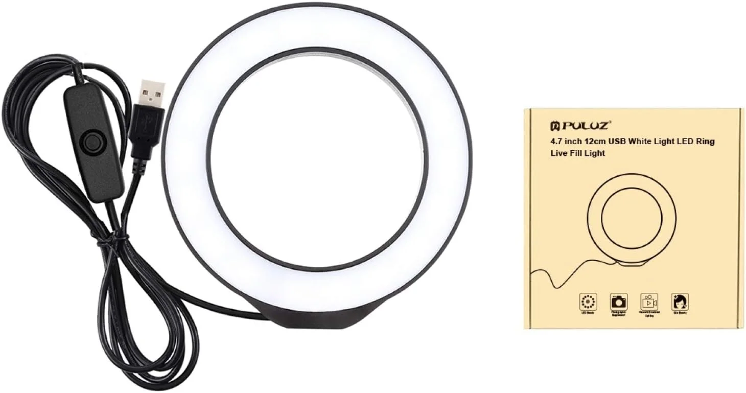 نور حلقه ای LED سفید CHENCHUAN با قطر 12 سانتی متر (4.7 اینچ) با پورت USB برای ولاگ، عکاسی، فیلمبرداری، پخش زنده (رنگ: مشکی) نور حلقه ای LED سفید CHENCHUAN با قطر 12 سانتی متر (4.7 اینچ) با پورت USB برای ولاگ، عکاسی، فیلمبرداری، پخش زنده (رنگ: مشکی)