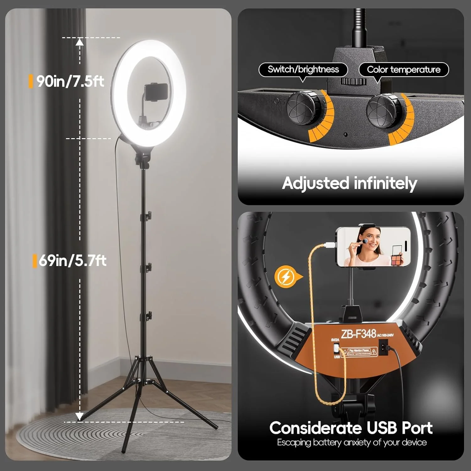 نور حلقه ای 18 اینچی EMART با پایه، کیت نورپردازی LED عکاسی 2800-6500K با نگهدارنده تلفن، نور سلفی از راه دور برای وبلاگ نویسی، پخش زنده ویدیو، آرایش، تاتو، آرایشگاه، استودیو نور حلقه ای 18 اینچی EMART با پایه، کیت نورپردازی LED عکاسی 2800-6500K با نگهدارنده تلفن، نور سلفی از راه دور برای وبلاگ نویسی، پخش زنده ویدیو، آرایش، تاتو، آرایشگاه، استودیو