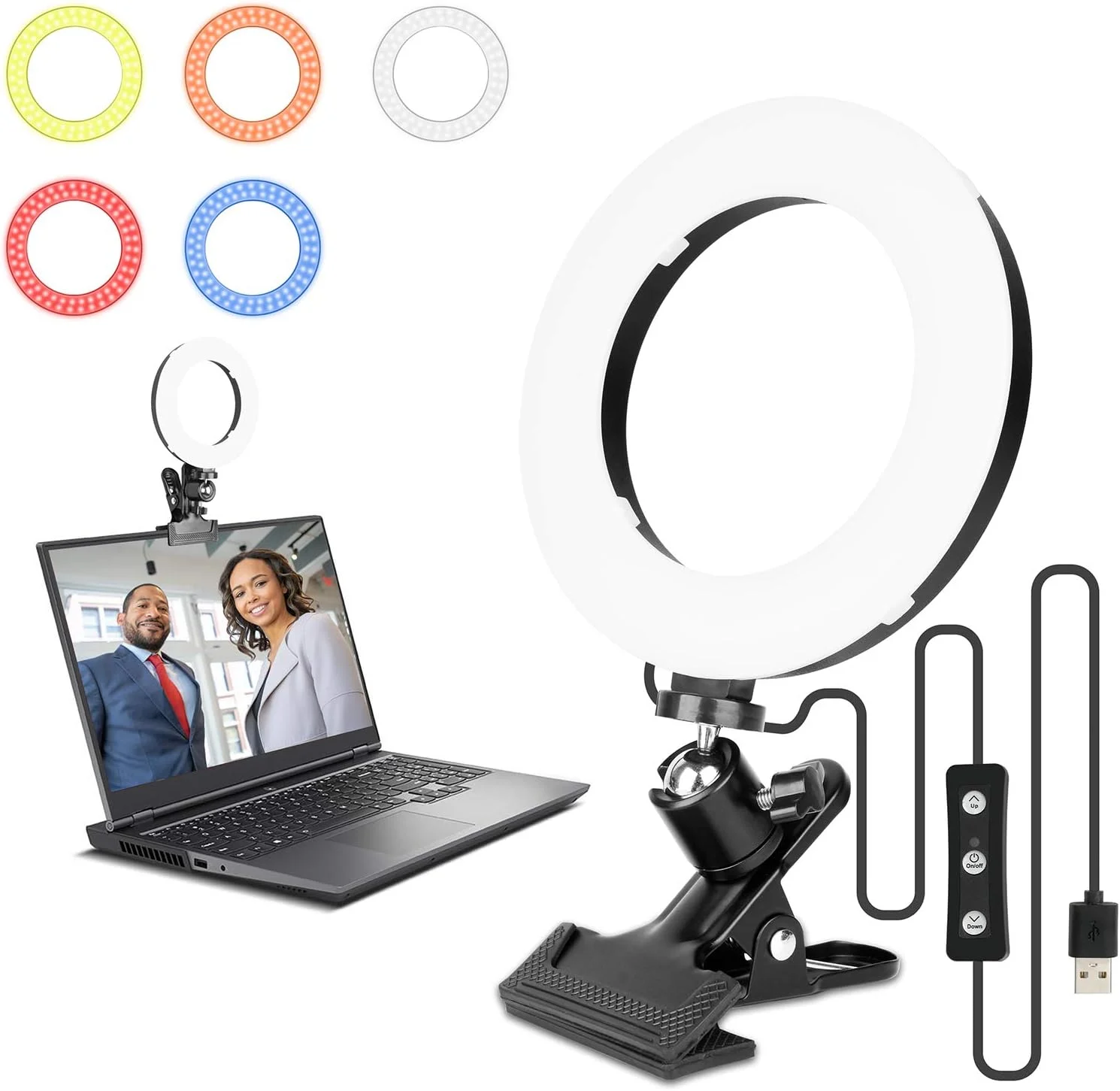 نور ویدئو کنفرانس EMART، چراغ حلقه ای گیره دار برای مانیتور کامپیوتر، لپ تاپ، تلفن همراه با 5 فیلتر رنگی و 11 سطح روشنایی برای پخش زنده، کار از راه دور، ضبط ویدئو، سلفی