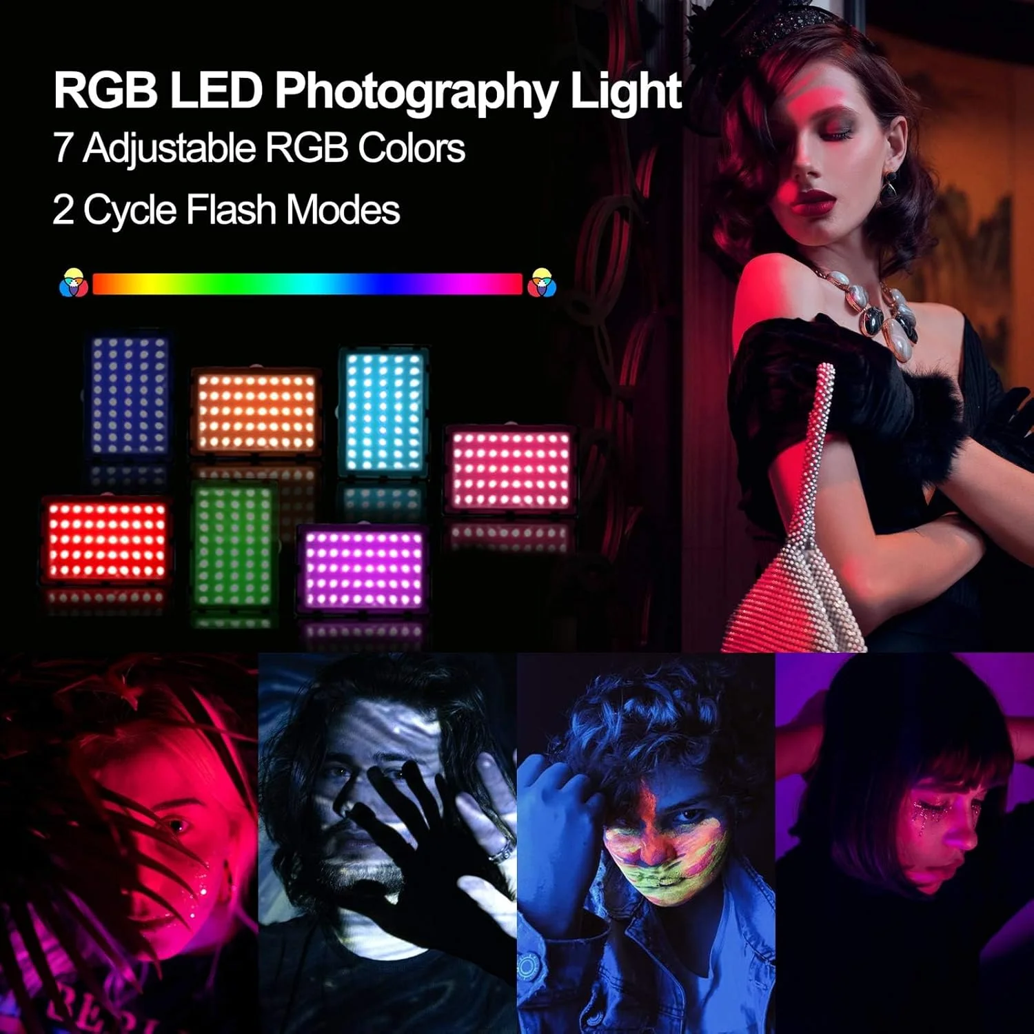 نور ویدئویی LED RGB دیمر پذیر EMART با پایه سلفی استیک سه پایه 52 اینچی، نورپردازی عکاسی با بازوهای انعطاف پذیر نگهدارنده تلفن برای آرایش، ضبط ویدئو، استریم بازی، نور حلقه ای دوربین یوتیوب فیلمبرداری