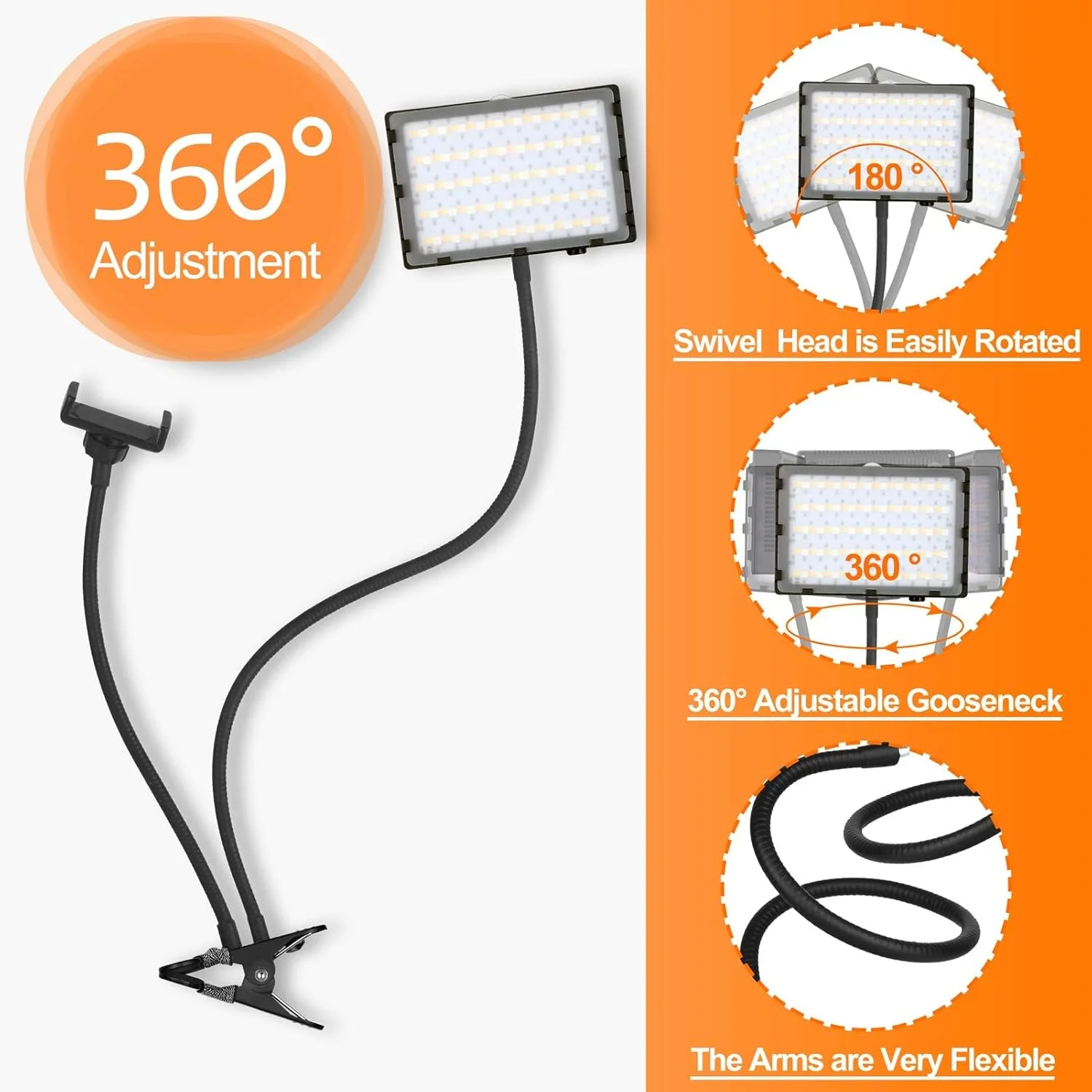 نور ویدئویی LED RGB دیمر پذیر EMART با پایه سلفی استیک سه پایه 52 اینچی، نورپردازی عکاسی با بازوهای انعطاف پذیر نگهدارنده تلفن برای آرایش، ضبط ویدئو، استریم بازی، نور حلقه ای دوربین یوتیوب فیلمبرداری