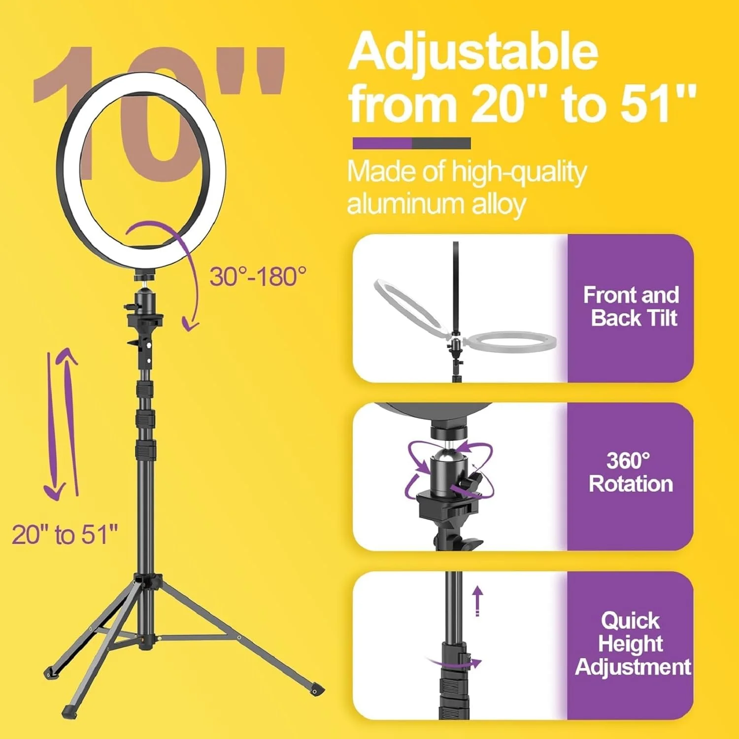 نور حلقه ای 10 اینچی EMART با پایه سه پایه 55 اینچی قابل ارتقا و نگهدارنده تلفن، نور گرد LED قابل تنظیم برای عکاسی سلفی/آرایش/ویدیو یوتیوب/ولاگ/پخش زنده نور حلقه ای 10 اینچی EMART با پایه سه پایه 55 اینچی قابل ارتقا و نگهدارنده تلفن، نور گرد LED قابل تنظیم برای عکاسی سلفی/آرایش/ویدیو یوتیوب/ولاگ/پخش زنده