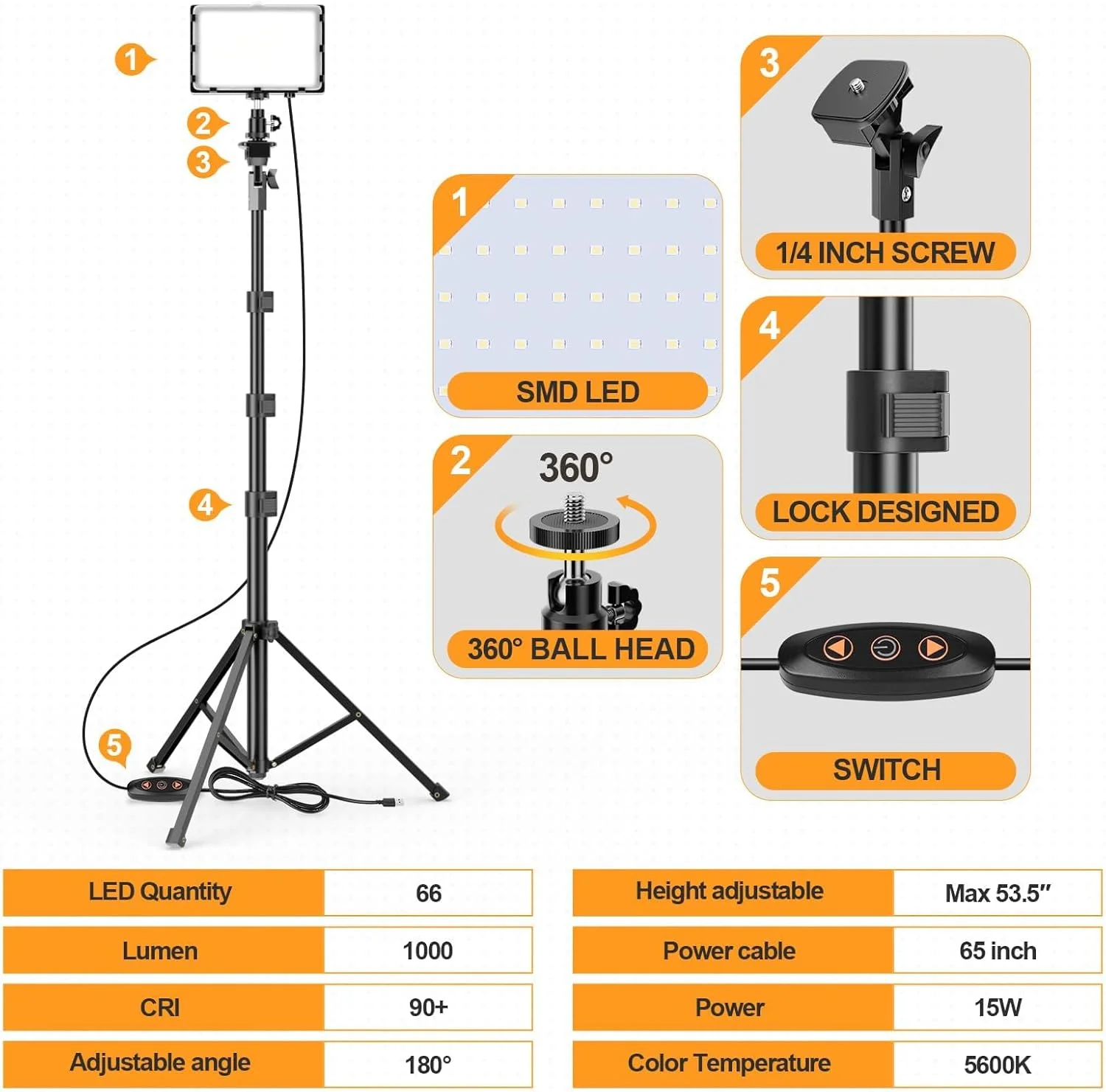 نورپردازی عکاسی EMART، نور پرکننده LED قابل تنظیم 5600k به همراه فیلتر رنگی و پایه قابل تنظیم 51 اینچی برای فیلمبرداری، ضبط ویدیو و استریم نورپردازی عکاسی EMART، نور پرکننده LED قابل تنظیم 5600k به همراه فیلتر رنگی و پایه قابل تنظیم 51 اینچی برای فیلمبرداری، ضبط ویدیو و استریم