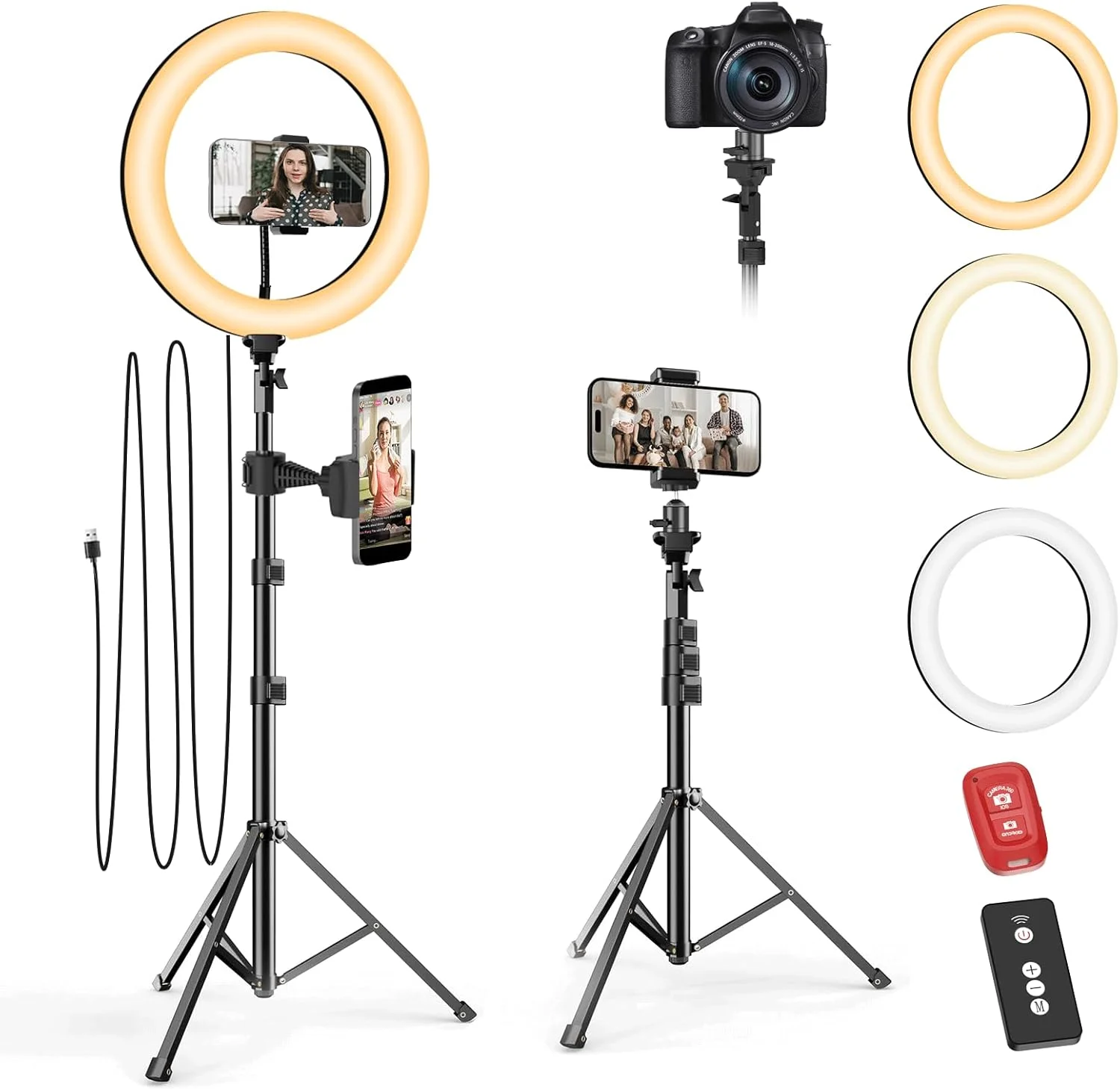 نور حلقه ای 10 اینچی EMART با پایه سه پایه قابل ارتقا 55 اینچی و نگهدارنده تلفن، نور گرد LED قابل تنظیم برای عکاسی سلفی/آرایش/ویدیو یوتیوب/ولاگ/پخش زنده