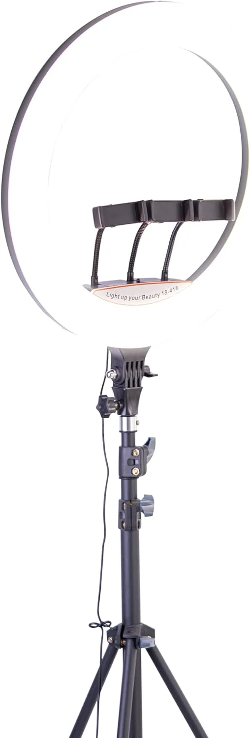 رینگ لایت LED گرین لاین GLR-22 با توان 36 وات، رینگ لایت 22 اینچی، 3 حالت نور (سفید/خنثی/گرم)، کم نور شدن پیوسته، سه پایه قابل تنظیم، چرخش 360 درجه، 416 مهره لامپ LED، شامل کنترل از راه دور - مشکی