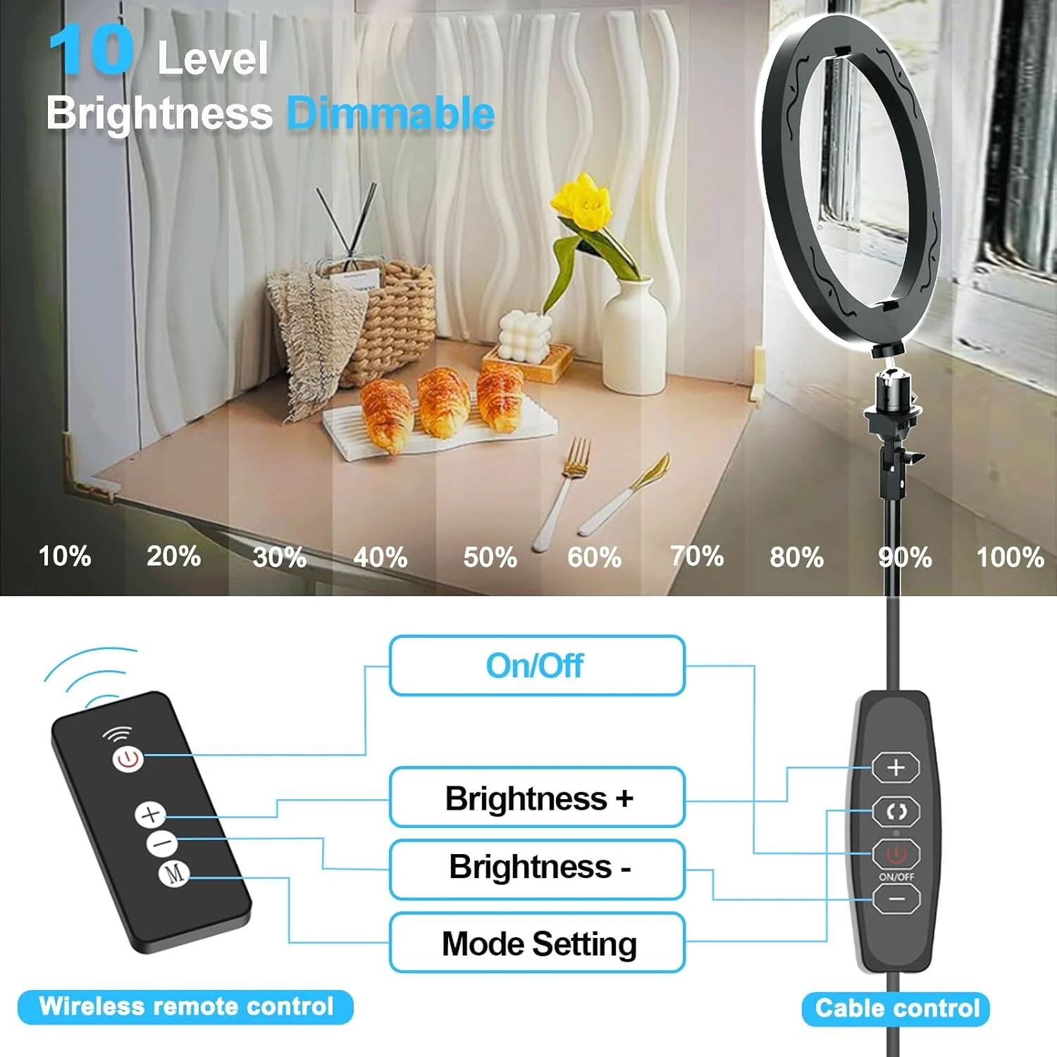 نور حلقه ای 10 اینچی EMART با پایه سه پایه قابل ارتقا 55 اینچی و نگهدارنده تلفن، نور گرد LED قابل تنظیم برای عکاسی سلفی/آرایش/ویدیو یوتیوب/ولاگ/پخش زنده