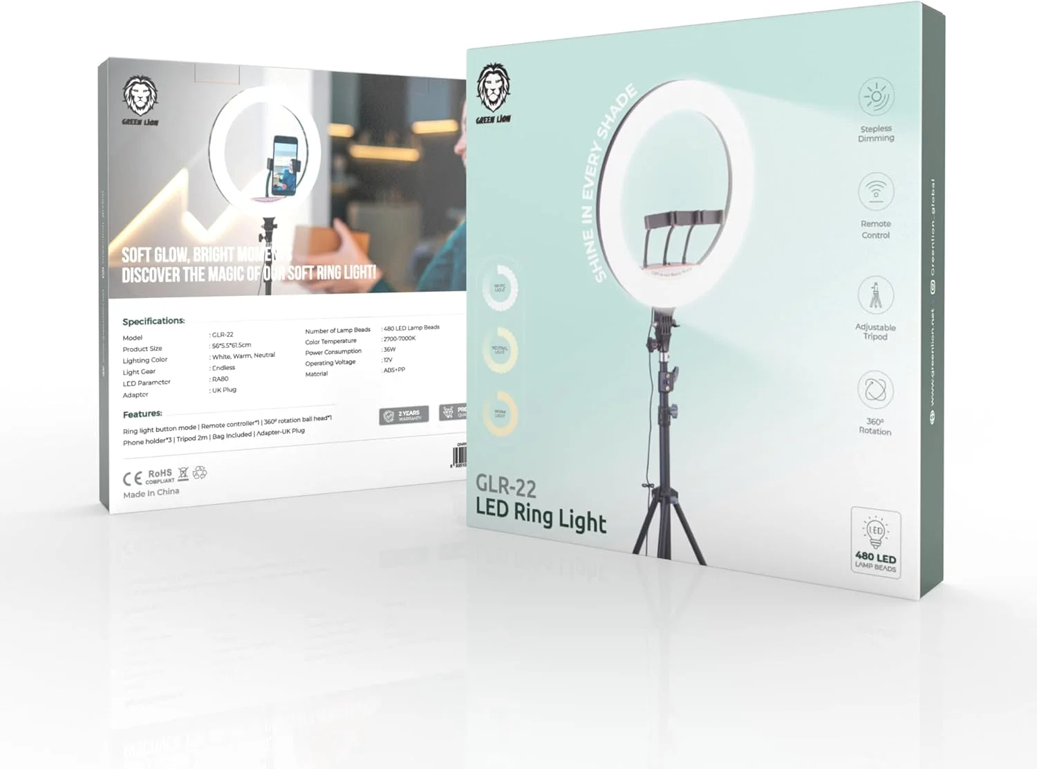 رینگ لایت LED گرین لاین GLR-22 با توان 36 وات، رینگ لایت 22 اینچی، 3 حالت نور (سفید/خنثی/گرم)، کم نور شدن پیوسته، سه پایه قابل تنظیم، چرخش 360 درجه، 416 مهره لامپ LED، شامل کنترل از راه دور - مشکی رینگ لایت LED گرین لاین GLR-22 با توان 36 وات، رینگ لایت 22 اینچی، 3 حالت نور (سفید/خنثی/گرم)، کم نور شدن پیوسته، سه پایه قابل تنظیم، چرخش 360 درجه، 416 مهره لامپ LED، شامل کنترل از راه دور - مشکی
