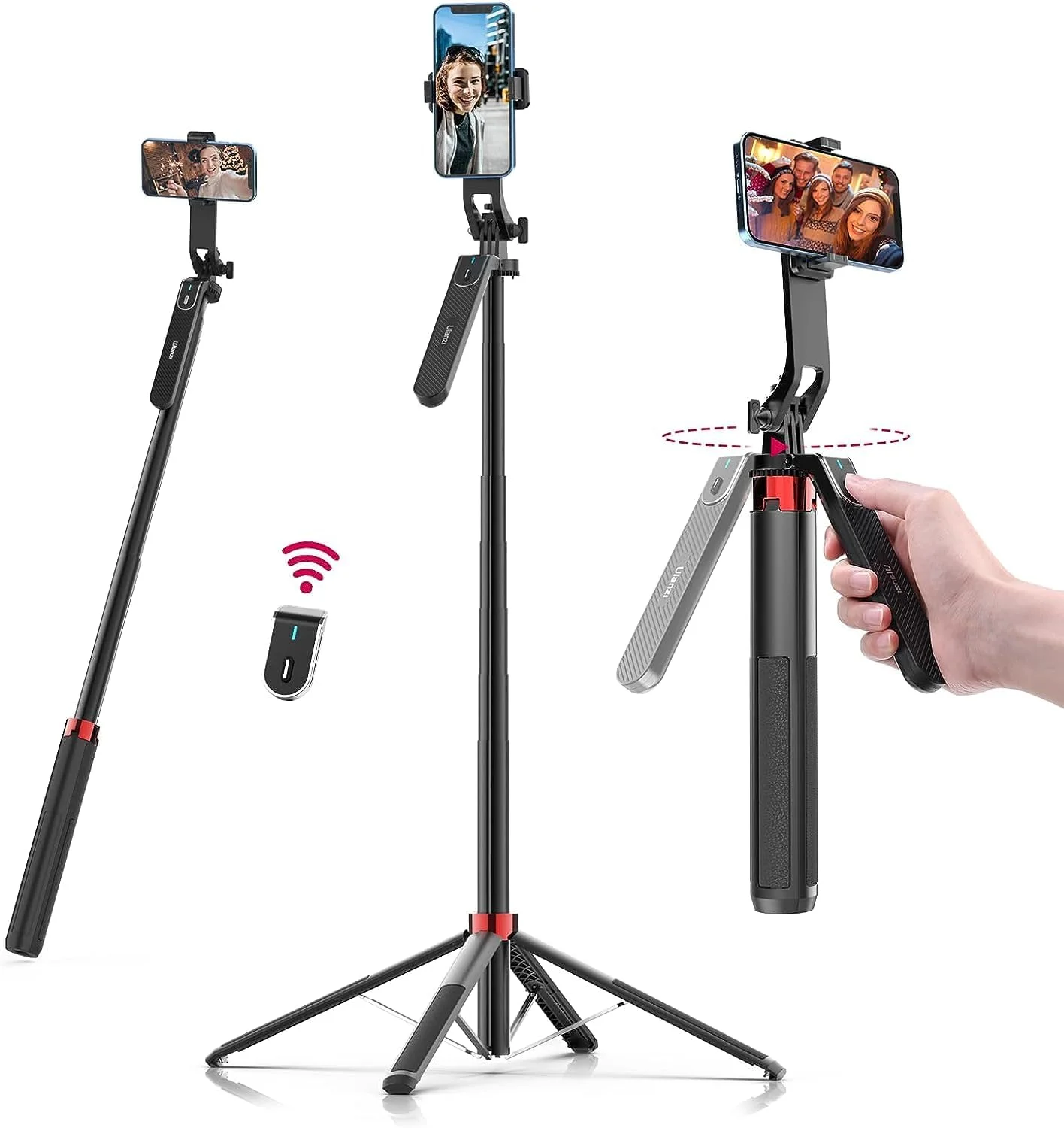 سه پایه گوشی تاشو ULANZI MA09، مونوپاد سلفی 71 اینچی، پایه سه پایه ولاگ گوشی Quadrapod با گیره گوشی All in 1، سه پایه مسافرتی نگهدارنده گوشی با ریموت قابل شارژ