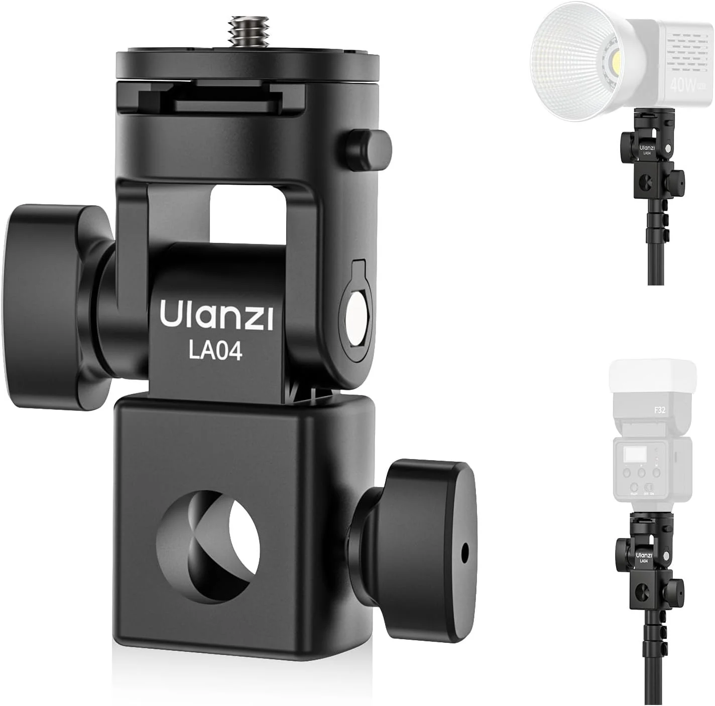 آداپتور پایه نور ULANZI LA04 با پیچ 1/4 اینچی، صفحه نصب سریع برای مانیتور دوربین رینگ لایت، مناسب برای پایه نور سر صاف/بازوی بوم/پایه C، شیب 180 درجه حداکثر بار 3 کیلوگرم
