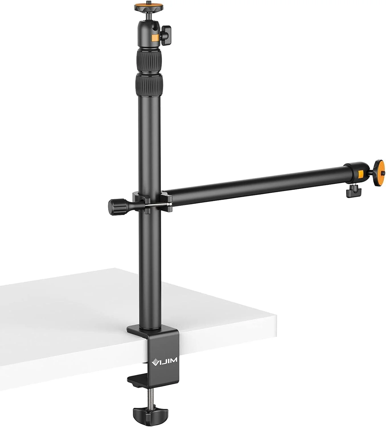 پایه رومیزی دوربین VIJIM LS02 به همراه بازوی نگهدارنده کمکی، گیره رومیزی آلومینیومی قابل افزایش طول با سر توپی چرخان و نگهدارنده تلفن، پیچ استاندارد ¼ اینچی برای دوربین DSLR، رینگ لایت و وب کم