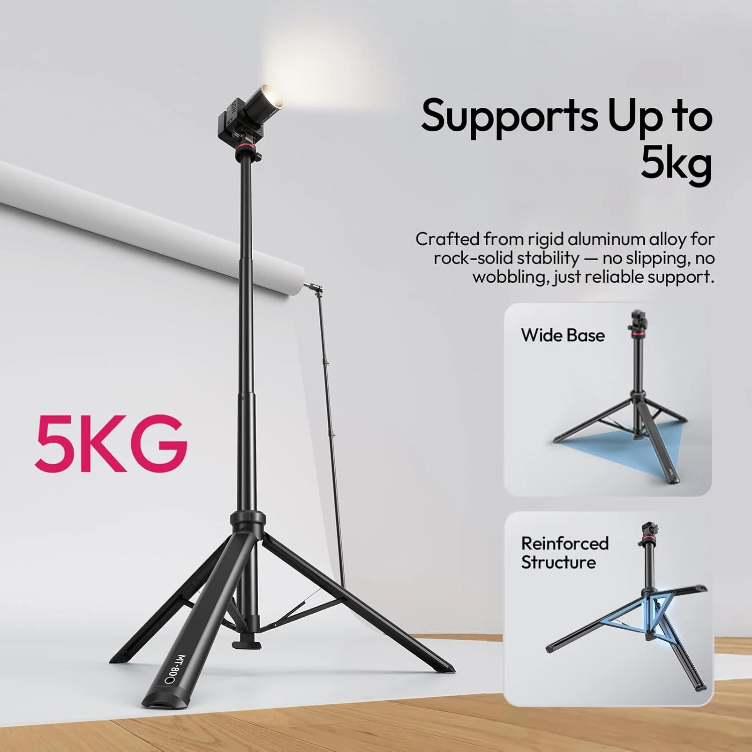 پایه سه پایه آلومینیومی ULANZI MT-80، سه پایه تلفن دوربین قابل افزایش 7 فوتی برای مسافرت، بازشو خودکار، پیچ 1/4 اینچی، پایه نور ویدئویی عکس قابل حمل با سر توپی 360 درجه برای دوربین DSLR، رینگ لایت، ریگ ویدئویی