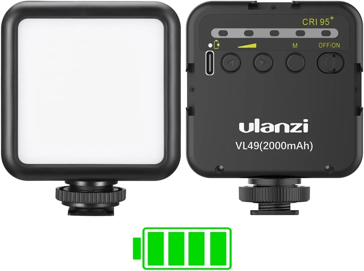نور ویدئویی LED مدل ULANZI VL49 با ظرفیت 2000mAh، دارای 3 کفشک سرد، پنل نور نرم قابل شارژ، نورپردازی قابل حمل برای عکاسی DJI OSMO Sony DSLR Canon Camera GoPro Vlogging