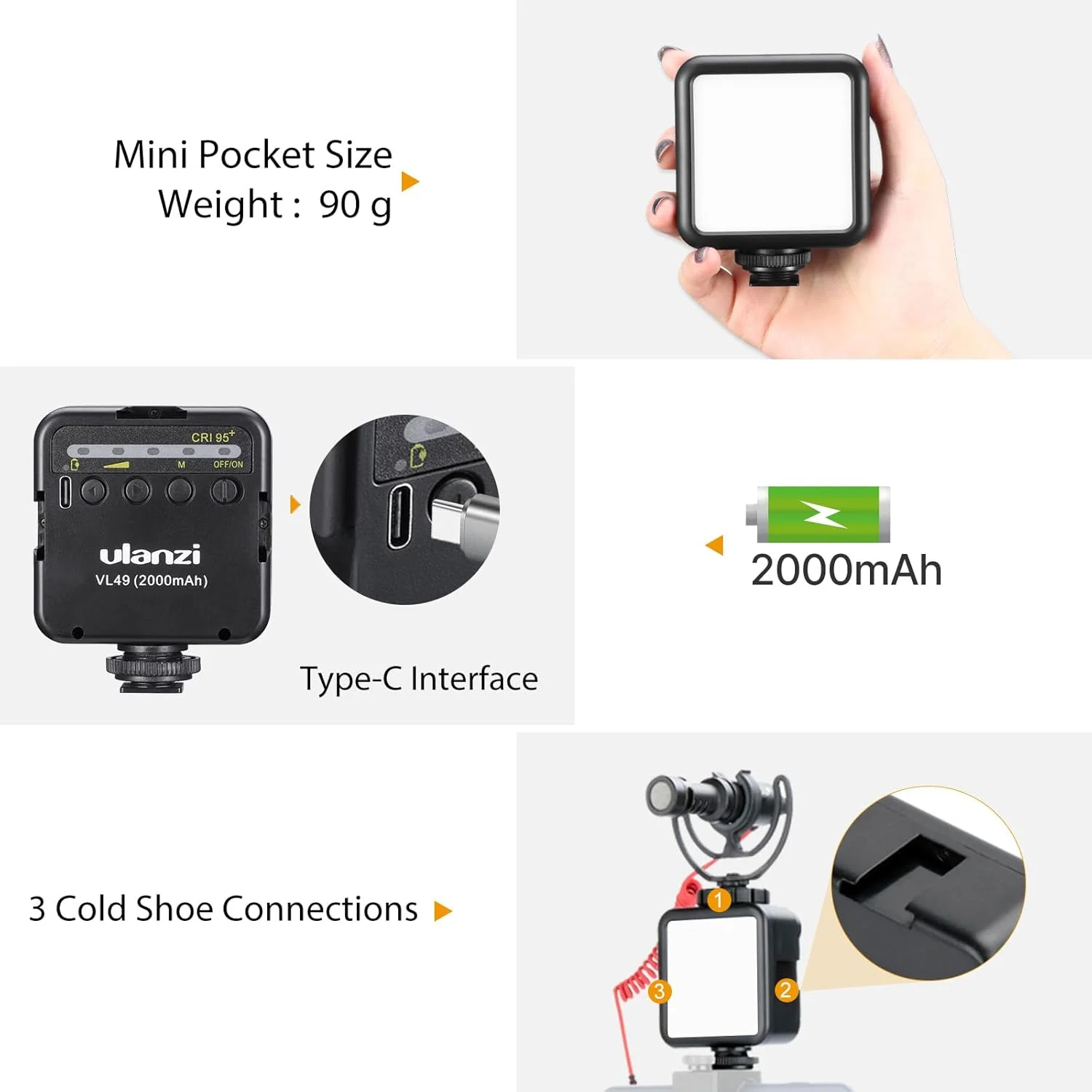 نور ویدئویی LED مدل ULANZI VL49 با ظرفیت 2000mAh، دارای 3 کفشک سرد، پنل نور نرم قابل شارژ، نورپردازی قابل حمل برای عکاسی DJI OSMO Sony DSLR Canon Camera GoPro Vlogging نور ویدئویی LED مدل ULANZI VL49 با ظرفیت 2000mAh، دارای 3 کفشک سرد، پنل نور نرم قابل شارژ، نورپردازی قابل حمل برای عکاسی DJI OSMO Sony DSLR Canon Camera GoPro Vlogging