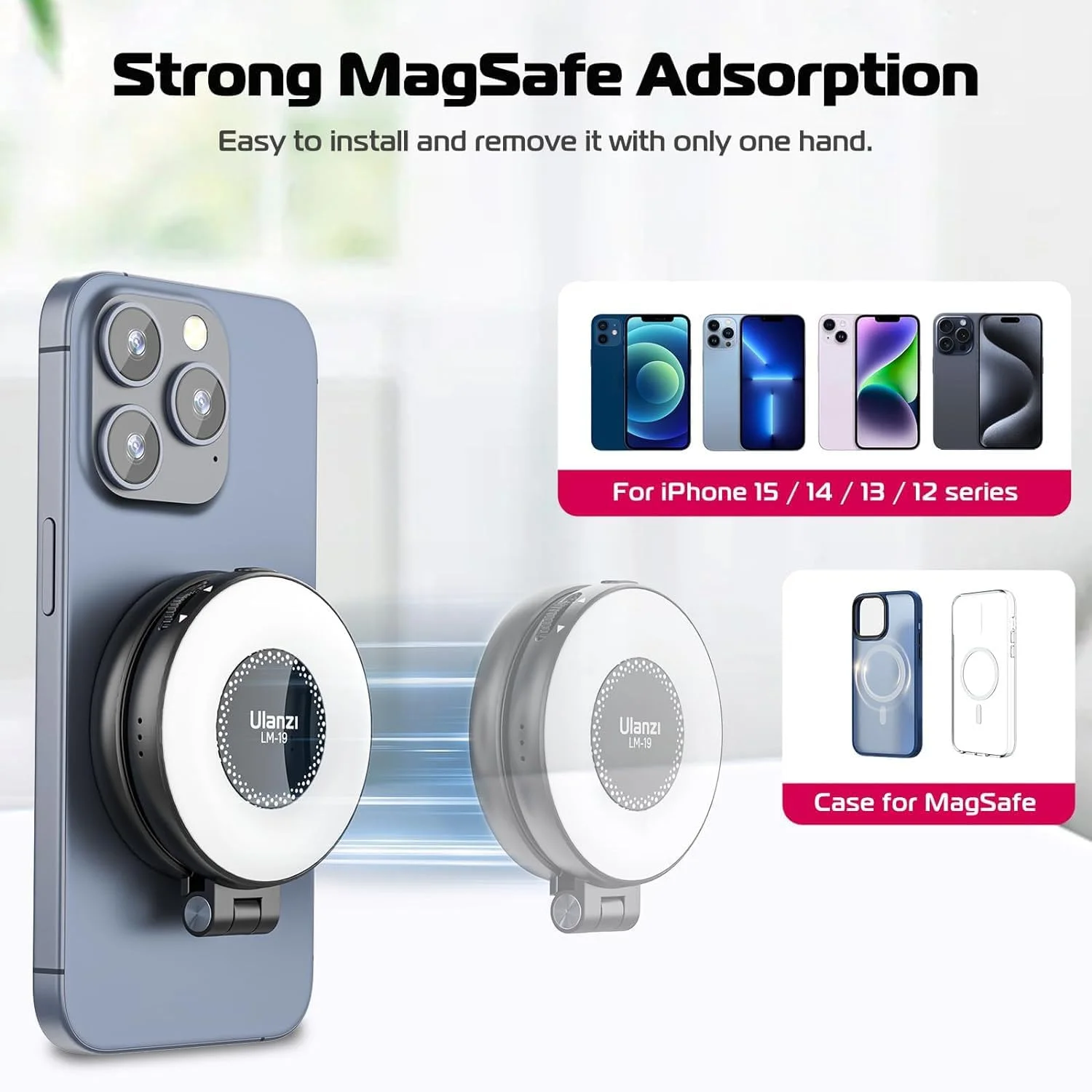نور سلفی مغناطیسی ULANZI، نور پرکننده LED سازگار با Magsafe، چراغ حلقه ای سلفی LED شامل حلقه چسبنده برای تلفن ها، برای سلفی/عکاسی/TikTok/تماس های Zoom/کنفرانس ویدیویی رنگ مشکی نور سلفی مغناطیسی ULANZI، نور پرکننده LED سازگار با Magsafe، چراغ حلقه ای سلفی LED شامل حلقه چسبنده برای تلفن ها، برای سلفی/عکاسی/TikTok/تماس های Zoom/کنفرانس ویدیویی رنگ مشکی