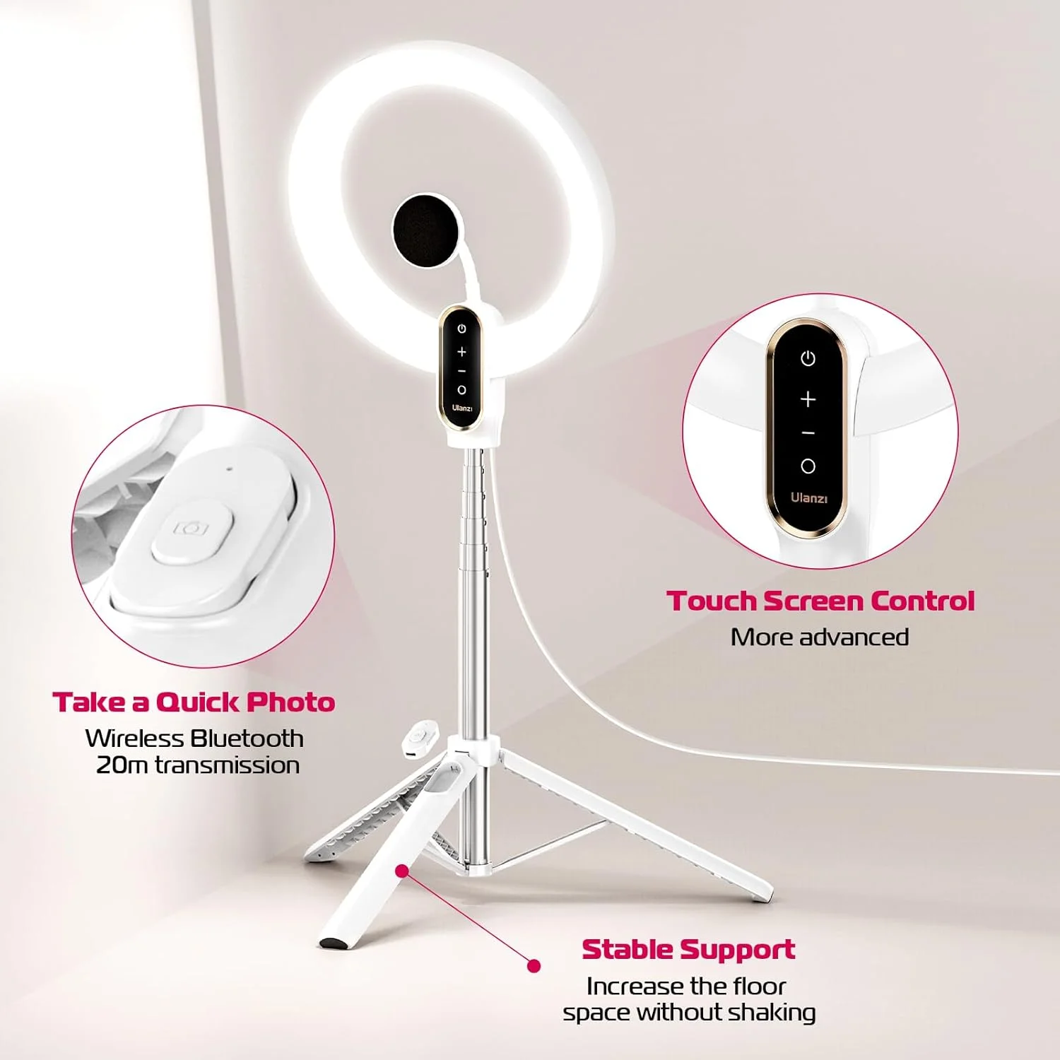 نور حلقه ای سلفی 10 اینچی ULANZI با پایه سه پایه 68 اینچی، نور دایره ای سلفی LED با نگهدارنده تلفن مغناطیسی قوی سازگار با تلفن های همراه برای آرایش/ضبط ویدیو/عکاسی/جلسه زوم نور حلقه ای سلفی 10 اینچی ULANZI با پایه سه پایه 68 اینچی، نور دایره ای سلفی LED با نگهدارنده تلفن مغناطیسی قوی سازگار با تلفن های همراه برای آرایش/ضبط ویدیو/عکاسی/جلسه زوم