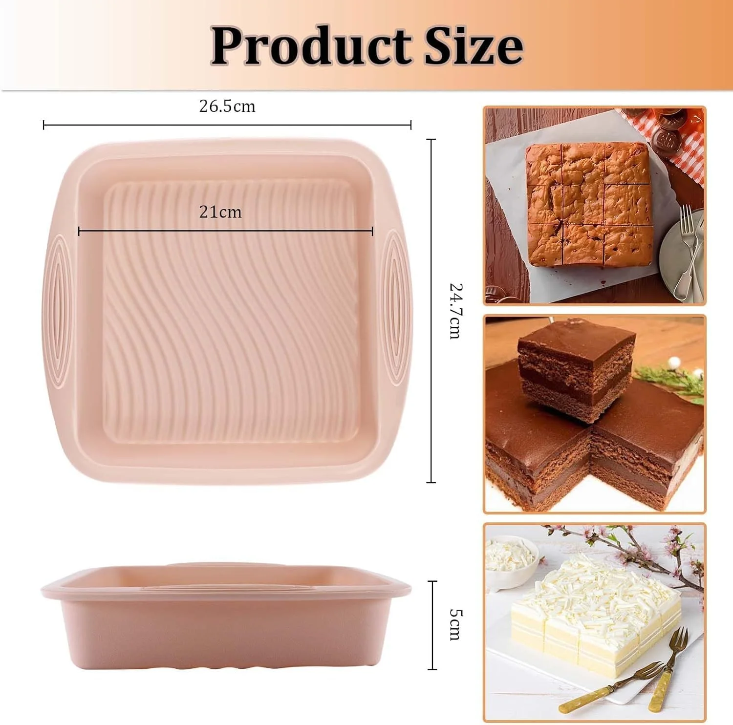 قالب کیک مربع سیلیکونی BLACKSTONE، قالب نچسب سیلیکونی برای کیک و براونی (26X24X5 سانتی متر)