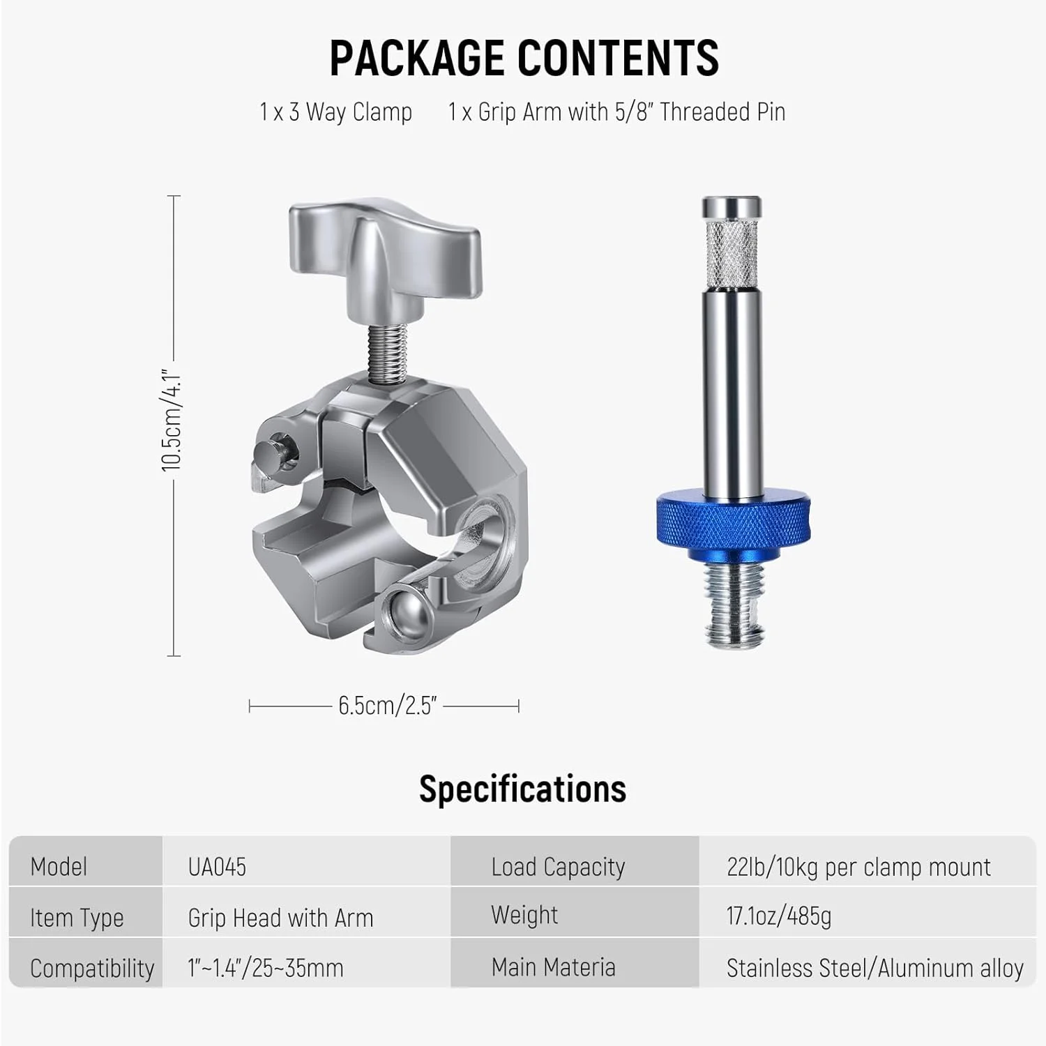 گیره سه طرفه NEEWER با پین بچه 5/8 اینچی 105 میلیمتری برای پایه C با لوله 1 تا 1.4 اینچ/25 تا 35 میلیمتر، بازوی بوم، بازوی گریپ، پایه نور عکاسی، استیل ضد زنگ برای فلاش نور ویدئویی LED، حداکثر بار 10 کیلوگرم، UA045 گیره سه طرفه NEEWER با پین بچه 5/8 اینچی 105 میلیمتری برای پایه C با لوله 1 تا 1.4 اینچ/25 تا 35 میلیمتر، بازوی بوم، بازوی گریپ، پایه نور عکاسی، استیل ضد زنگ برای فلاش نور ویدئویی LED، حداکثر بار 10 کیلوگرم، UA045