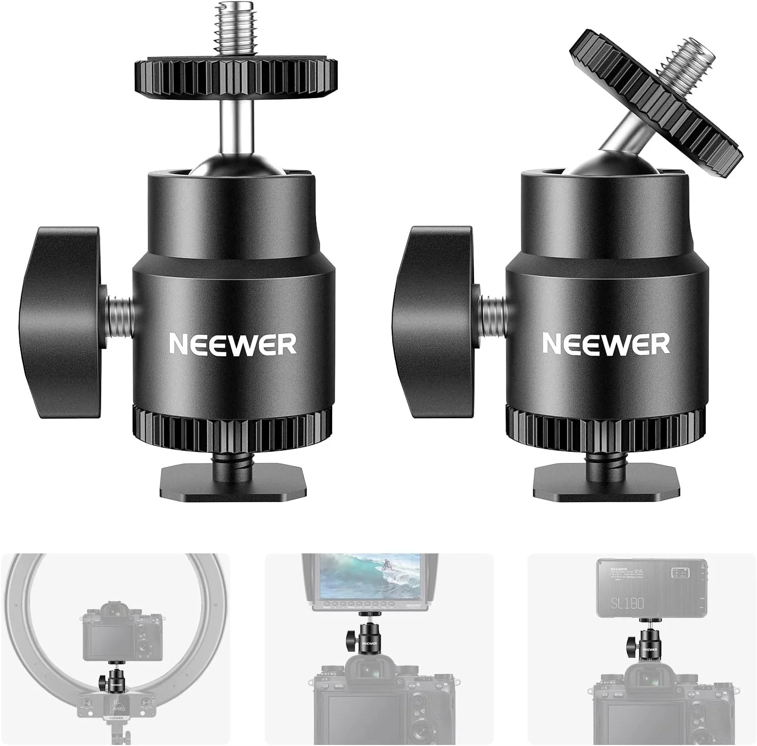 Neewer پایه کفشک فلاش دوربین 1/4 اینچی با پیچ اضافی 1/4 اینچی 2 عددی، آداپتور پایه کفشک فلاش سر توپی کوچک برای دوربین ها، دوربین های فیلمبرداری، تلفن هوشمند، نور ویدئو، میکروفون، رینگ لایت - ST17