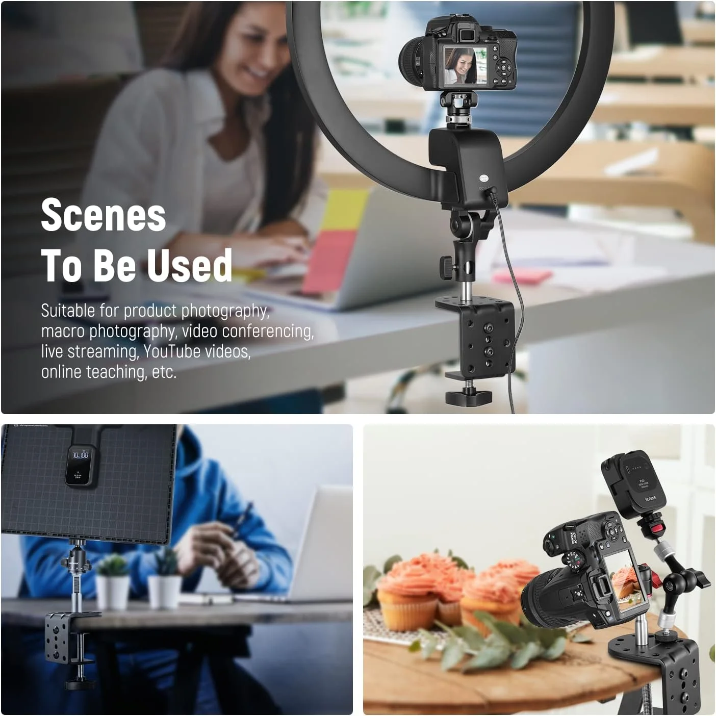 گیره C سنگین NEEWER مدل ST-CCD9، بسته 2 عددی، با ستون نصب برای پایه نور، گیره فلزی رومیزی قابل تنظیم با پیچهای 1/4 و 3/8 اینچ برای رینگ لایت، چراغ ویدئویی LED، دوربین، حداکثر بار 20 کیلوگرم گیره C سنگین NEEWER مدل ST-CCD9، بسته 2 عددی، با ستون نصب برای پایه نور، گیره فلزی رومیزی قابل تنظیم با پیچهای 1/4 و 3/8 اینچ برای رینگ لایت، چراغ ویدئویی LED، دوربین، حداکثر بار 20 کیلوگرم