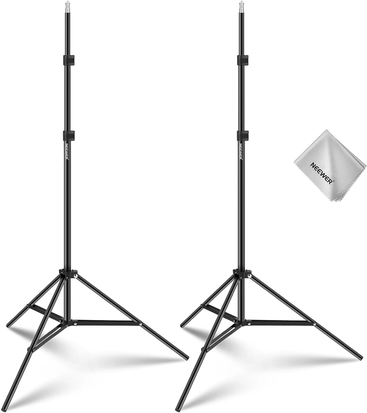 پایه نور عکاسی NEEWER مدل ST210، بسته 2 عددی، ارتفاع 210 سانتی متر، سه پایه استودیویی تاشو از جنس آلیاژ آلومینیوم برای نورپردازی ویدیو، پرتره و عکاسی، رفلکتورها، سافت باکس ها، چترها و پس زمینه ها