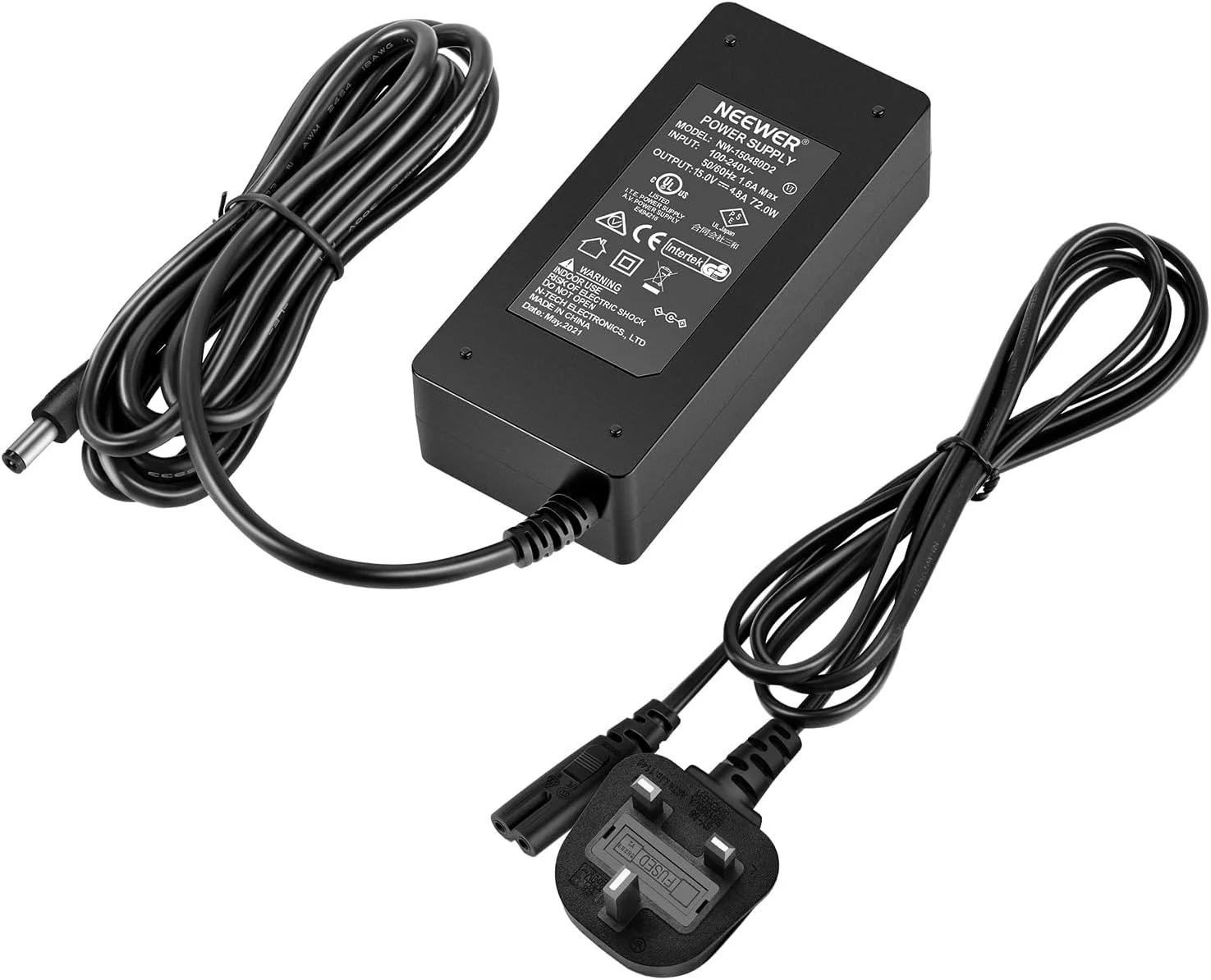 آداپتور برق عکاسی Neewer AC 240V به DC 15V با کابل برق 5A منبع تغذیه خروجی برای رینگ لایت استودیوی عکس (مشکی)