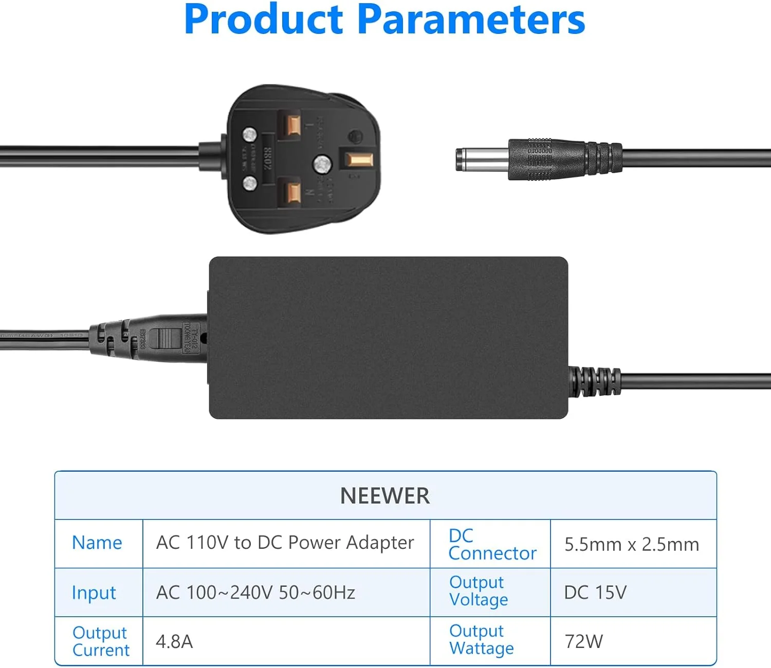 آداپتور برق عکاسی Neewer AC 240V به DC 15V با کابل برق 5A منبع تغذیه خروجی برای رینگ لایت استودیوی عکس (مشکی) آداپتور برق عکاسی Neewer AC 240V به DC 15V با کابل برق 5A منبع تغذیه خروجی برای رینگ لایت استودیوی عکس (مشکی)