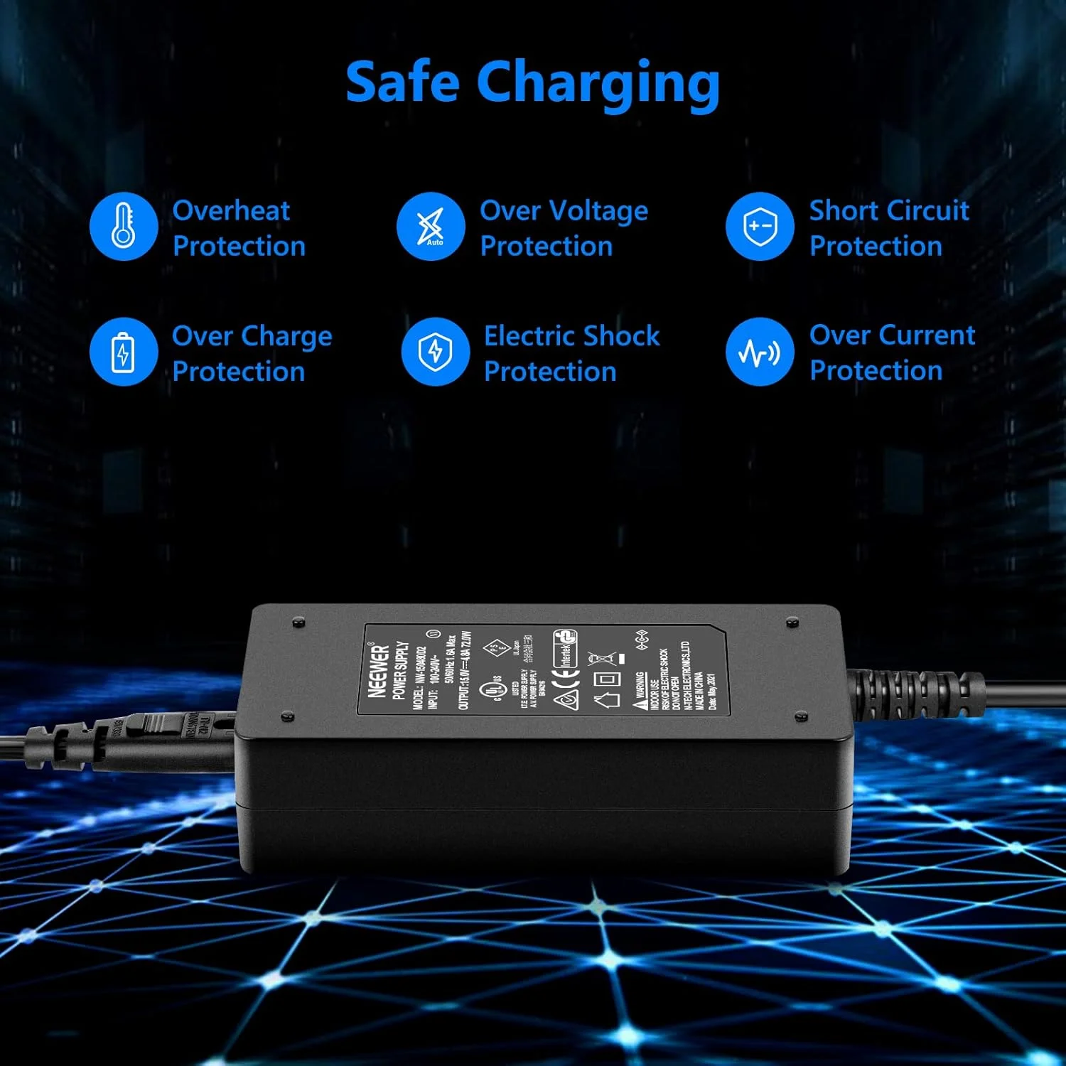 آداپتور برق عکاسی Neewer AC 240V به DC 15V با کابل برق 5A منبع تغذیه خروجی برای رینگ لایت استودیوی عکس (مشکی) آداپتور برق عکاسی Neewer AC 240V به DC 15V با کابل برق 5A منبع تغذیه خروجی برای رینگ لایت استودیوی عکس (مشکی)