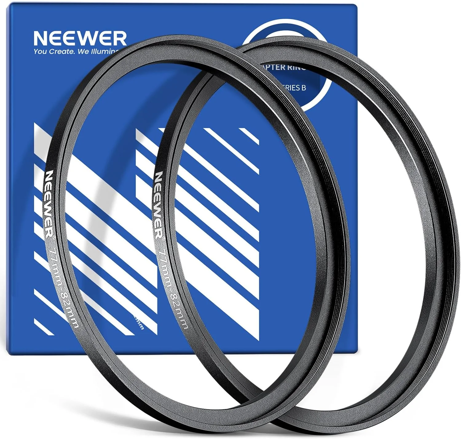 حلقه تبدیل 77 به 82 میلی‌متری Neewer (دو عددی) به همراه دستمال تمیز کننده، حلقه آداپتور فیلتر لنز آلومینیومی فوق‌العاده باریک برای استفاده از فیلتر 82 میلی‌متری بر روی لنز دوربین 77 میلی‌متری