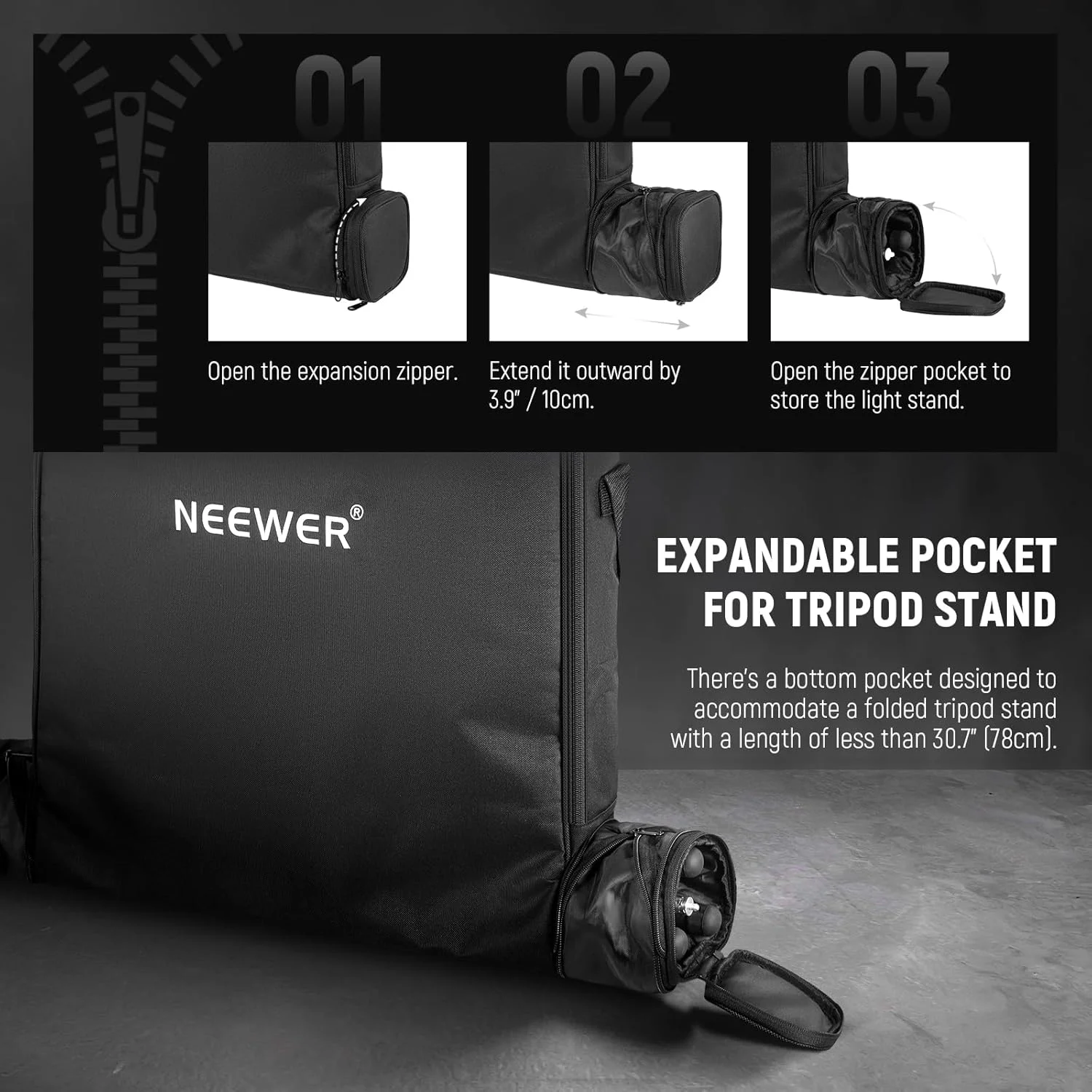 کیف حمل رینگ لایت 18 اینچی NEEWER با کیف جداگانه برای نگهداری سه پایه نور تاشو 78 سانتیمتری، کیف محافظ نایلونی سبک وزن 60x58 سانتیمتری برای رینگ لایت با پایه، RU-009 کیف حمل رینگ لایت 18 اینچی NEEWER با کیف جداگانه برای نگهداری سه پایه نور تاشو 78 سانتیمتری، کیف محافظ نایلونی سبک وزن 60x58 سانتیمتری برای رینگ لایت با پایه، RU-009