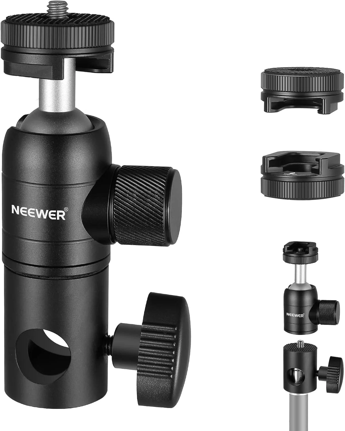 آداپتور پایه نور NEEWER با کفشک سرد و سر توپی کوچک پیچ 1/4 اینچی، صفحه نصب برگشت پذیر برای مانیتور دوربین رینگ لایت، مناسب برای پایه نور سر صاف/بازوی بوم/پایه C، حداکثر بار 22 پوند/10 کیلوگرم
