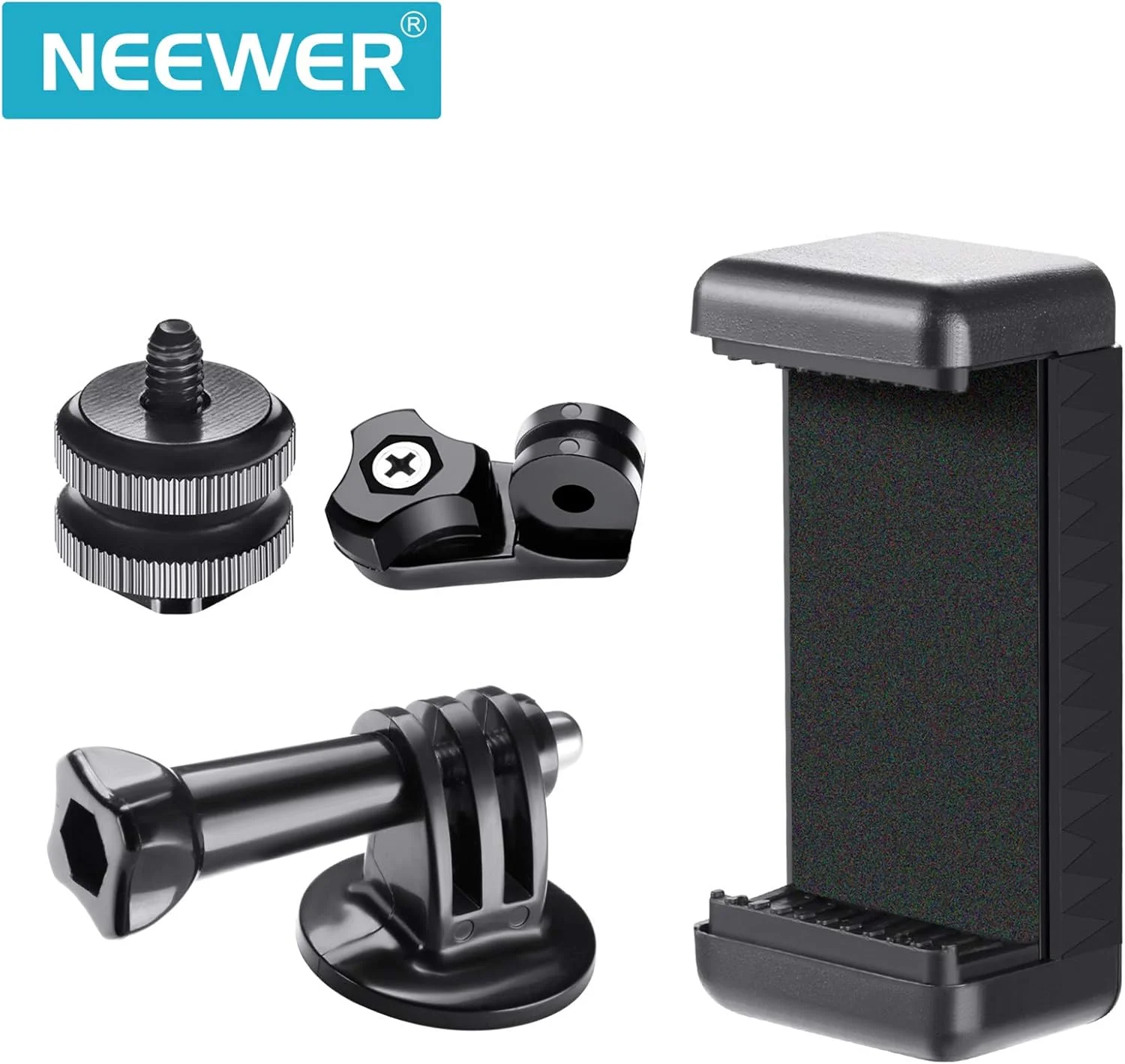 کیت نگهدارنده گوشی/آداپتور مانت کفشک دار Neewer سازگار با دوربین اکشن GoPro Hero 9 8 7 6 5، DJI OSMO Action، iPhone 12/11 Pro Max/X/XR، Samsung، اتصال به دوربین DSLR یا رینگ لایت