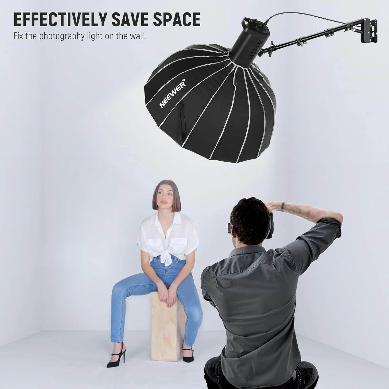 بازوی بوم دیواری نور حلقه‌ای NEEWER WB-100، 55-116 سانتی‌متر، پایه دیواری نور مثلثی چرخان 180 درجه برای نور فلاش عکاسی، نور مونو، سافت باکس، چتر، بازتابنده آلومینیومی با ظرفیت بار 3 کیلوگرم