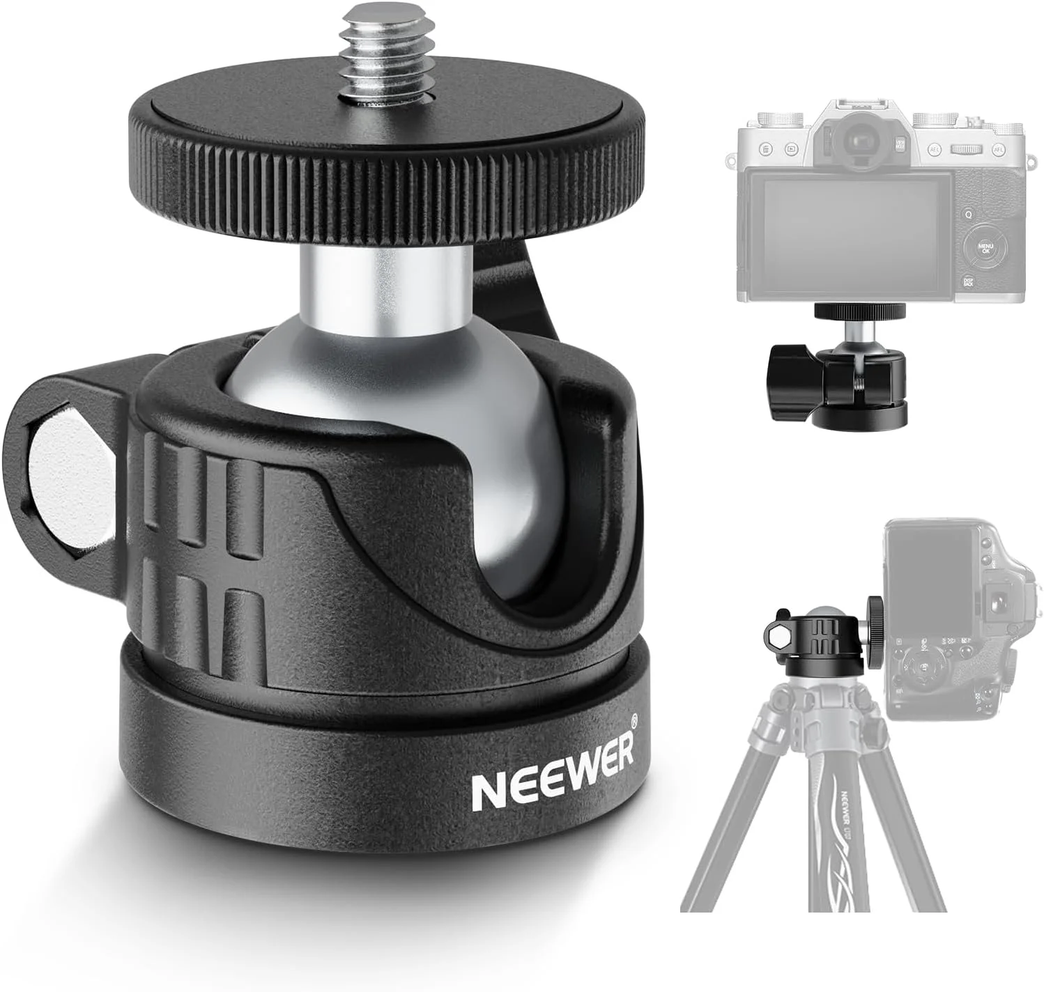 سر توپی کوچک پایه NEEWER BASIC، آداپتور دوربین سه پایه قابل حمل با پیچ 1/4 اینچی برای دوربین DSLR، دوربین اکشن، تلفن، رینگ لایت LED، تک پایه، لغزنده، حداکثر بار 2 کیلوگرم، چرخش 360 درجه، شیب 90 درجه، GM01