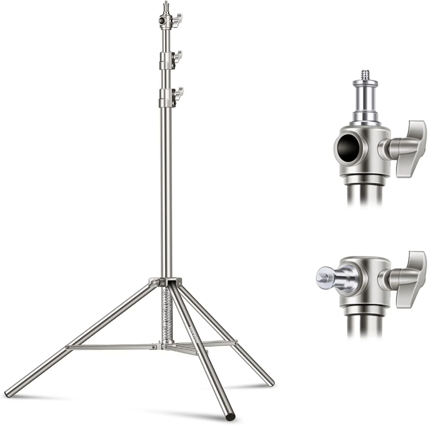 پایه نور استیل 2.2 متری نیور، پایه سه پایه سنگین عکاسی با فنر و آداپتور پیچ 1/4 اینچ به 3/8 اینچ برای فلاش، نور ویدئویی LED، رینگ لایت، مونو لایت، سافت باکس
