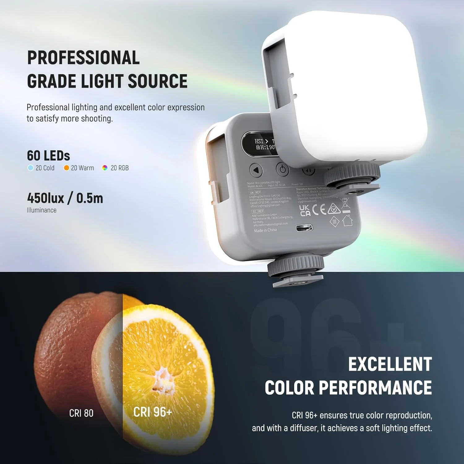 نور ویدئویی RGB مغناطیسی NEEWER BASICS BL60C، نور سلفی دوربین LED کوچک قابل حمل تمام رنگی 360 درجه، 2500-9000K CRI96+ 18 صحنه 3 کفشک سرد باتری 2000 میلی آمپر ساعتی برای عکاسی و استریم نور ویدئویی RGB مغناطیسی NEEWER BASICS BL60C، نور سلفی دوربین LED کوچک قابل حمل تمام رنگی 360 درجه، 2500-9000K CRI96+ 18 صحنه 3 کفشک سرد باتری 2000 میلی آمپر ساعتی برای عکاسی و استریم