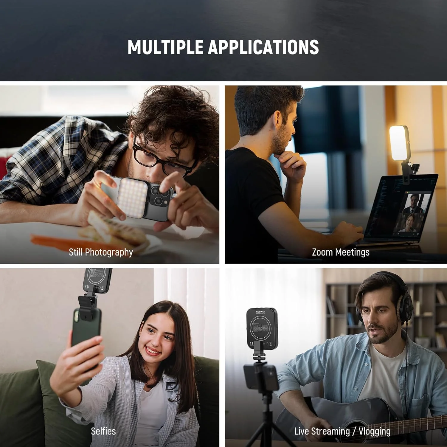 نور سلفی مغناطیسی NEEWER Basics BL48B سازگار با MagSafe آیفون، چراغ ویدئویی گیره ای گوشی با پارچه تمیز کننده برای کنفرانس ویدئویی، کامپیوتر، لپ تاپ، وب کم زوم استریمینگ آرایش ضبط