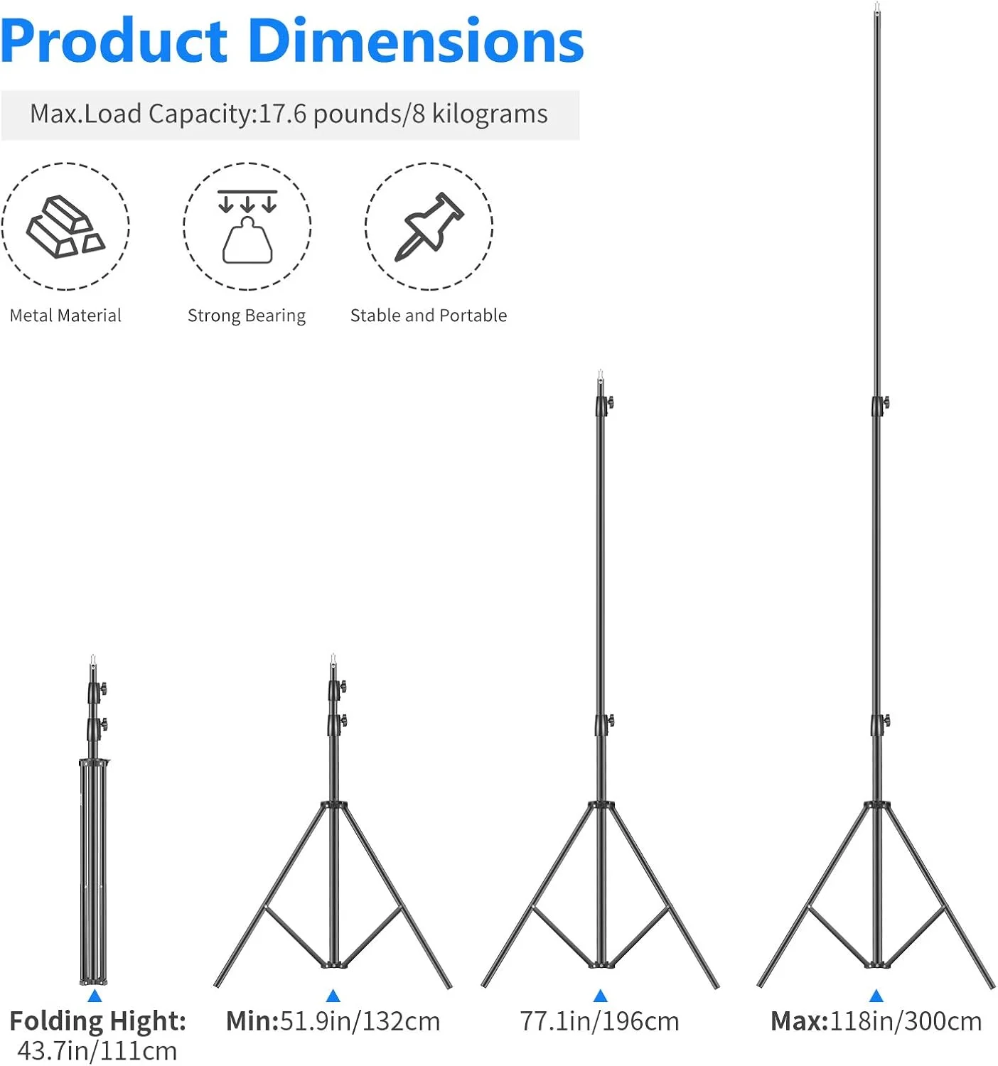 پایه نور سنگین نیور 3 متری با فنرهای قابل تنظیم، سه پایه فلزی با بالشتک فنری برای استودیو عکس، سافت باکس، فلاش مونولایت، رینگ لایت و سایر تجهیزات عکاسی (مشکی) پایه نور سنگین نیور 3 متری با فنرهای قابل تنظیم، سه پایه فلزی با بالشتک فنری برای استودیو عکس، سافت باکس، فلاش مونولایت، رینگ لایت و سایر تجهیزات عکاسی (مشکی)