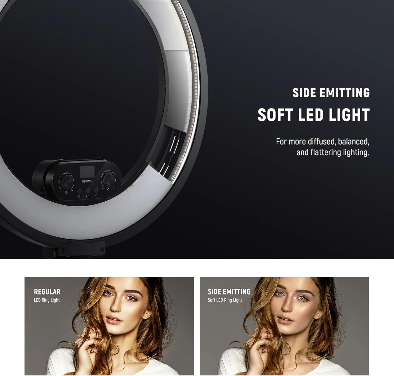کیت نور حلقه ای 18 اینچی NEEWER با نورپردازی لبه ای 45 وات 3300 لوکس 2900K-7000K 12 صحنه با برنامه APP کنترل 2.4G PC Mac کنترل از راه دور مغناطیسی پایه جداشدنی کیف برای TikTok Stream، RL45B