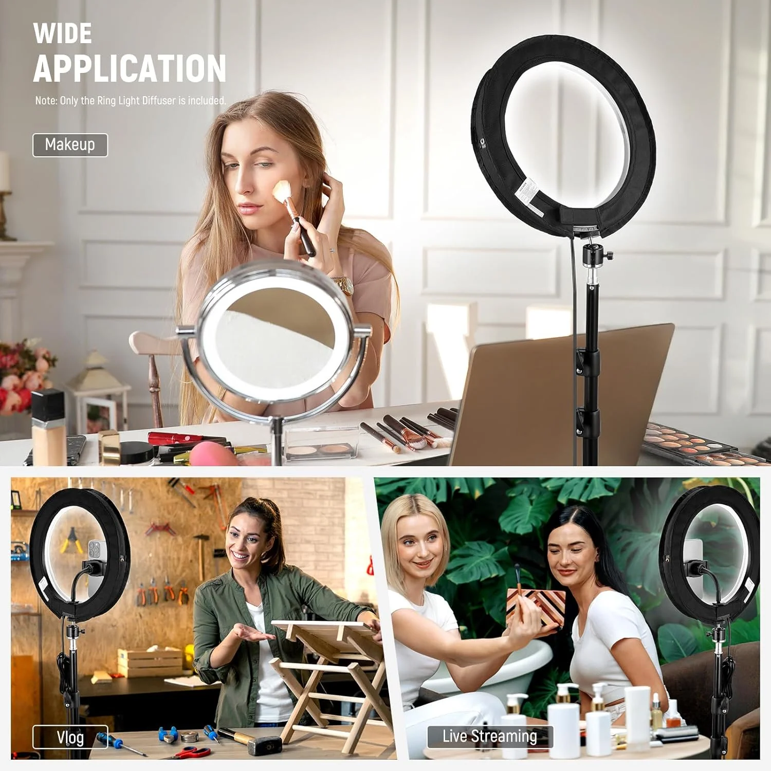 دیفیوزر رینگ لایت 12 اینچی NEEWER NS008 برای RH12B RH12C، سفید، USB، نور مداوم دوربین دیفیوزر رینگ لایت 12 اینچی NEEWER NS008 برای RH12B RH12C، سفید، USB، نور مداوم دوربین