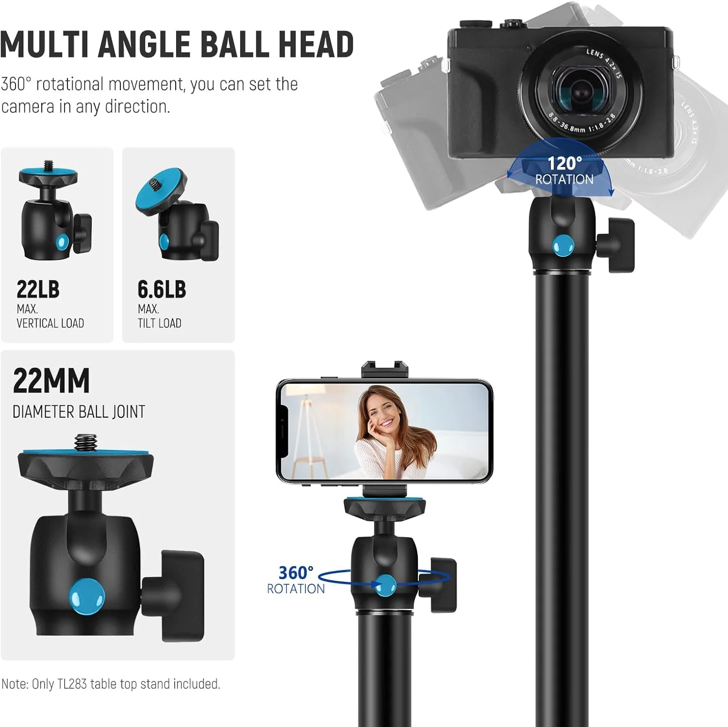 پایه رومیزی دوربین NEEWER با هد توپی، سه پایه نور رومیزی قابل تنظیم 43-101 سانتیمتری با پیچ 1/4 اینچی و گیره C برای دوربین DSLR، رینگ لایت، پخش زنده، ولاگ، حداکثر بار: 3 کیلوگرم، TL283 (آبی) پایه رومیزی دوربین NEEWER با هد توپی، سه پایه نور رومیزی قابل تنظیم 43-101 سانتیمتری با پیچ 1/4 اینچی و گیره C برای دوربین DSLR، رینگ لایت، پخش زنده، ولاگ، حداکثر بار: 3 کیلوگرم، TL283 (آبی)