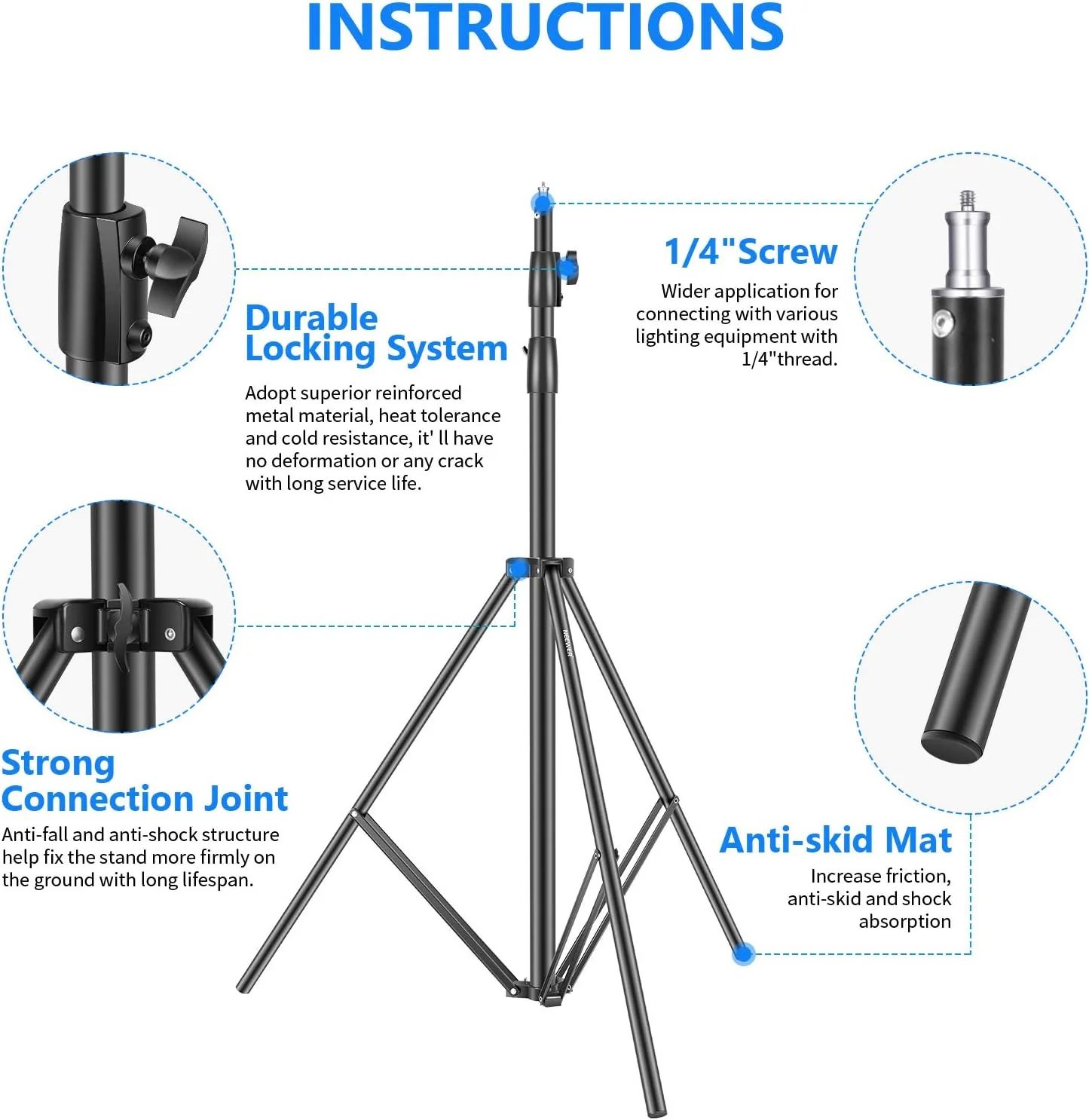 پایه نور سنگین نیور 3 متری با فنرهای قابل تنظیم، سه پایه فلزی با بالشتک فنری برای استودیو عکس، سافت باکس، فلاش مونولایت، رینگ لایت و سایر تجهیزات عکاسی (مشکی) پایه نور سنگین نیور 3 متری با فنرهای قابل تنظیم، سه پایه فلزی با بالشتک فنری برای استودیو عکس، سافت باکس، فلاش مونولایت، رینگ لایت و سایر تجهیزات عکاسی (مشکی)