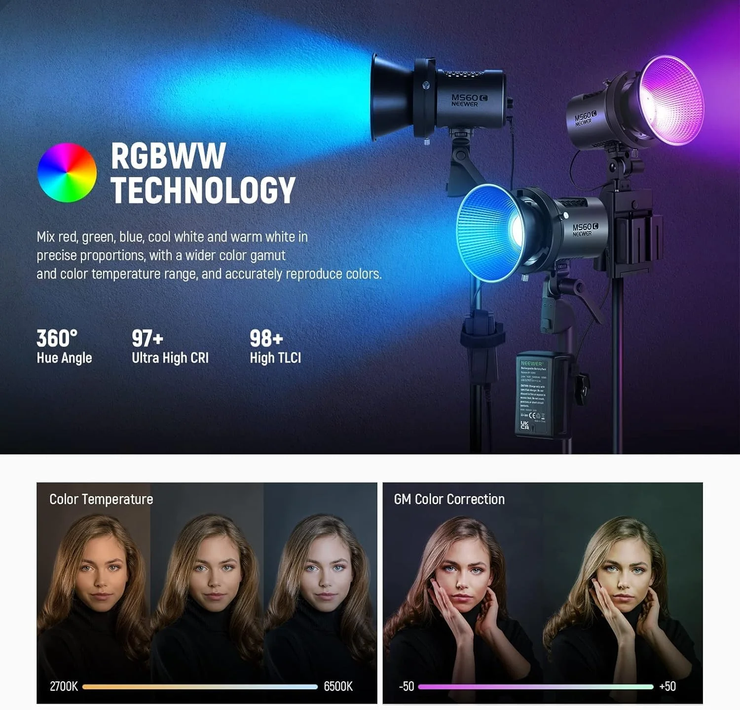 نور ویدئویی ال ای دی RGBWW مدل NEEWER MS150C با کنترل 2.4G/APP، نورپردازی خروجی مداوم RGB COB مینی فلزی 150 واتی با مانت بوئنز، نورافکن دستی 2700K-6500K، 16600lux/1m، CRI97+/TLCI98+، 17 افکت، RGBCW نور ویدئویی ال ای دی RGBWW مدل NEEWER MS150C با کنترل 2.4G/APP، نورپردازی خروجی مداوم RGB COB مینی فلزی 150 واتی با مانت بوئنز، نورافکن دستی 2700K-6500K، 16600lux/1m، CRI97+/TLCI98+، 17 افکت، RGBCW