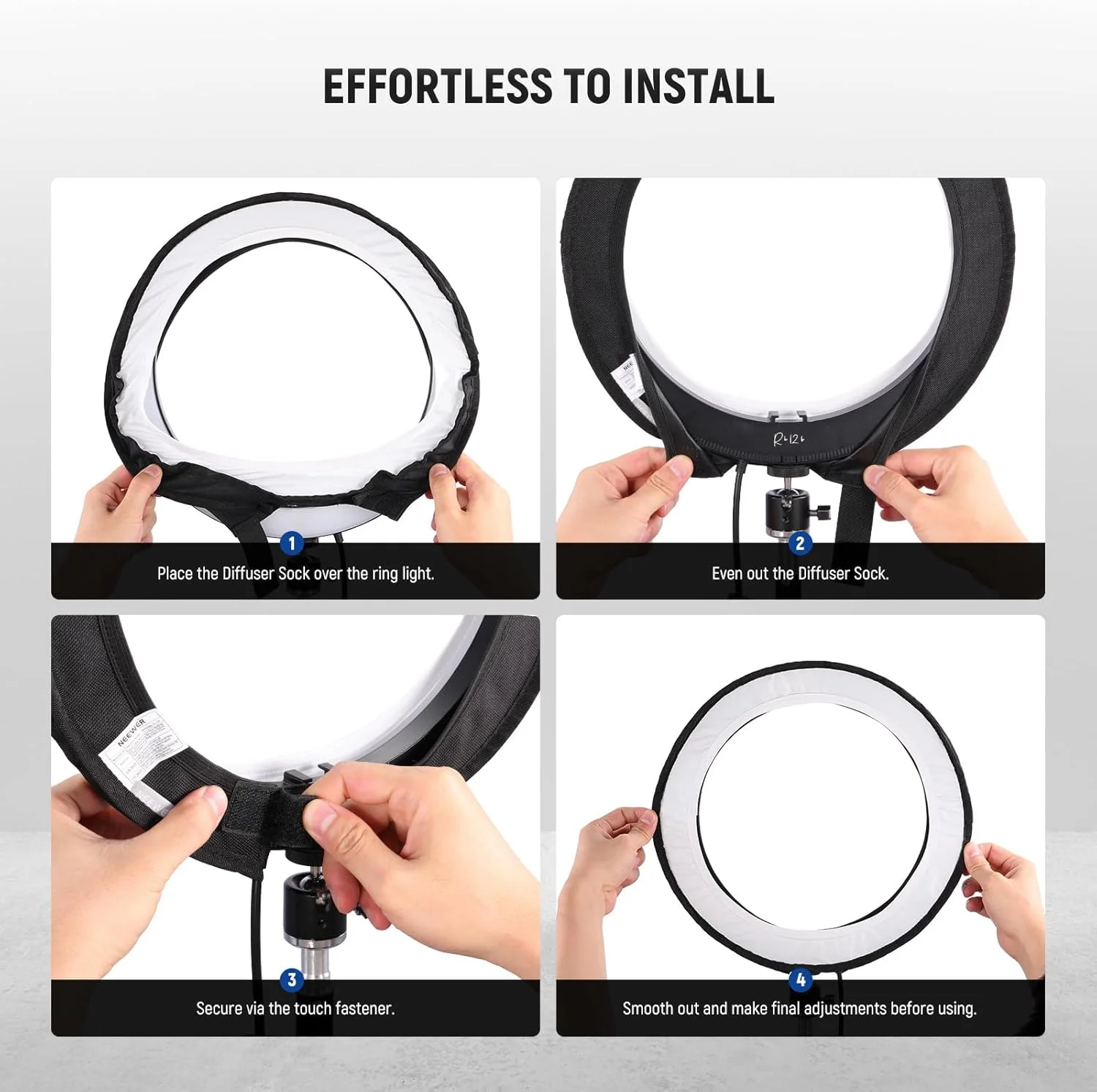 دیفیوزر رینگ لایت 12 اینچی NEEWER NS008 برای RH12B RH12C، سفید، USB، نور مداوم دوربین دیفیوزر رینگ لایت 12 اینچی NEEWER NS008 برای RH12B RH12C، سفید، USB، نور مداوم دوربین